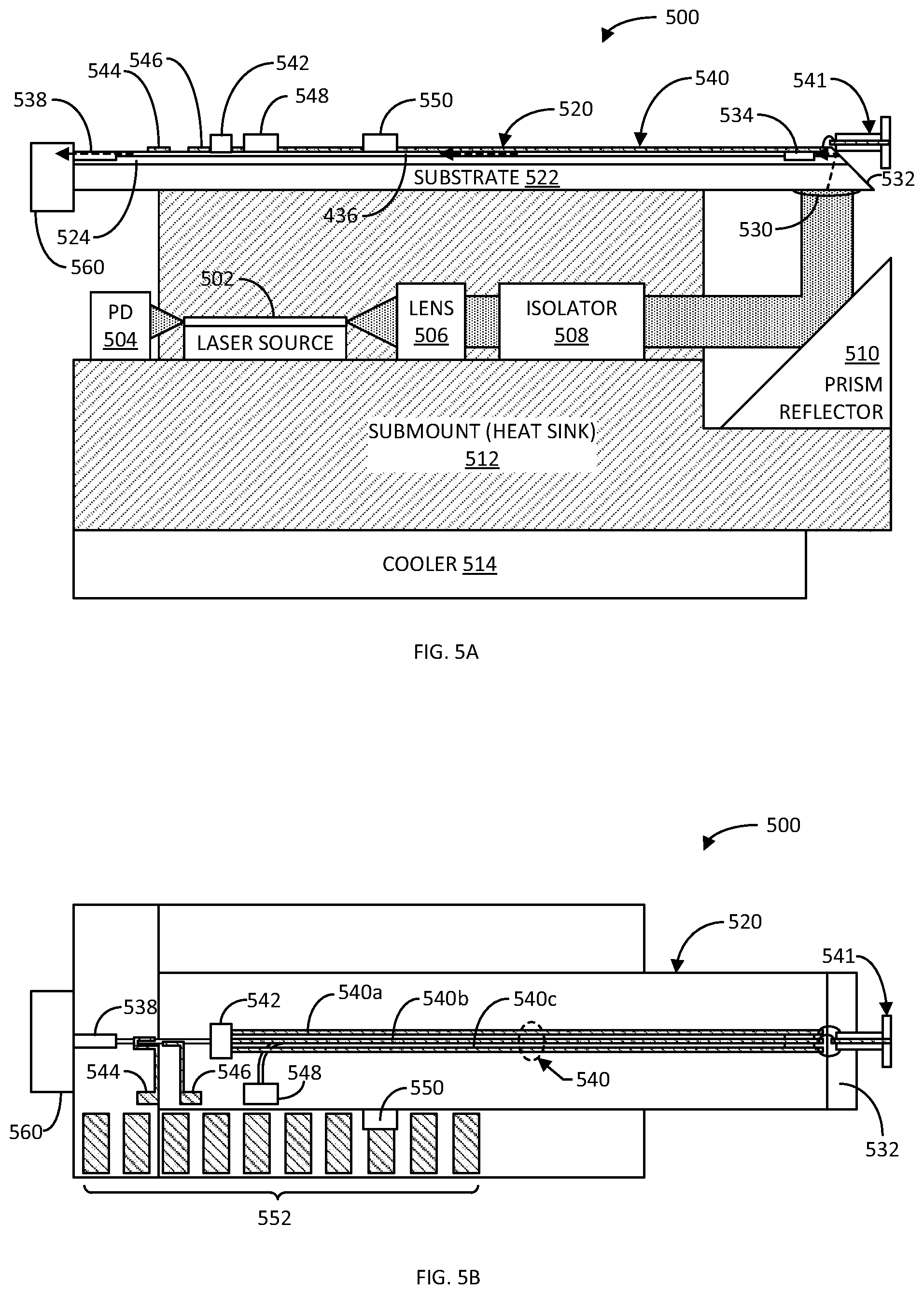 Patent US12306511 Figure 4 – Optical signal transmitter including folded coupling configuration of laser source to microwave photonic integrated circuit