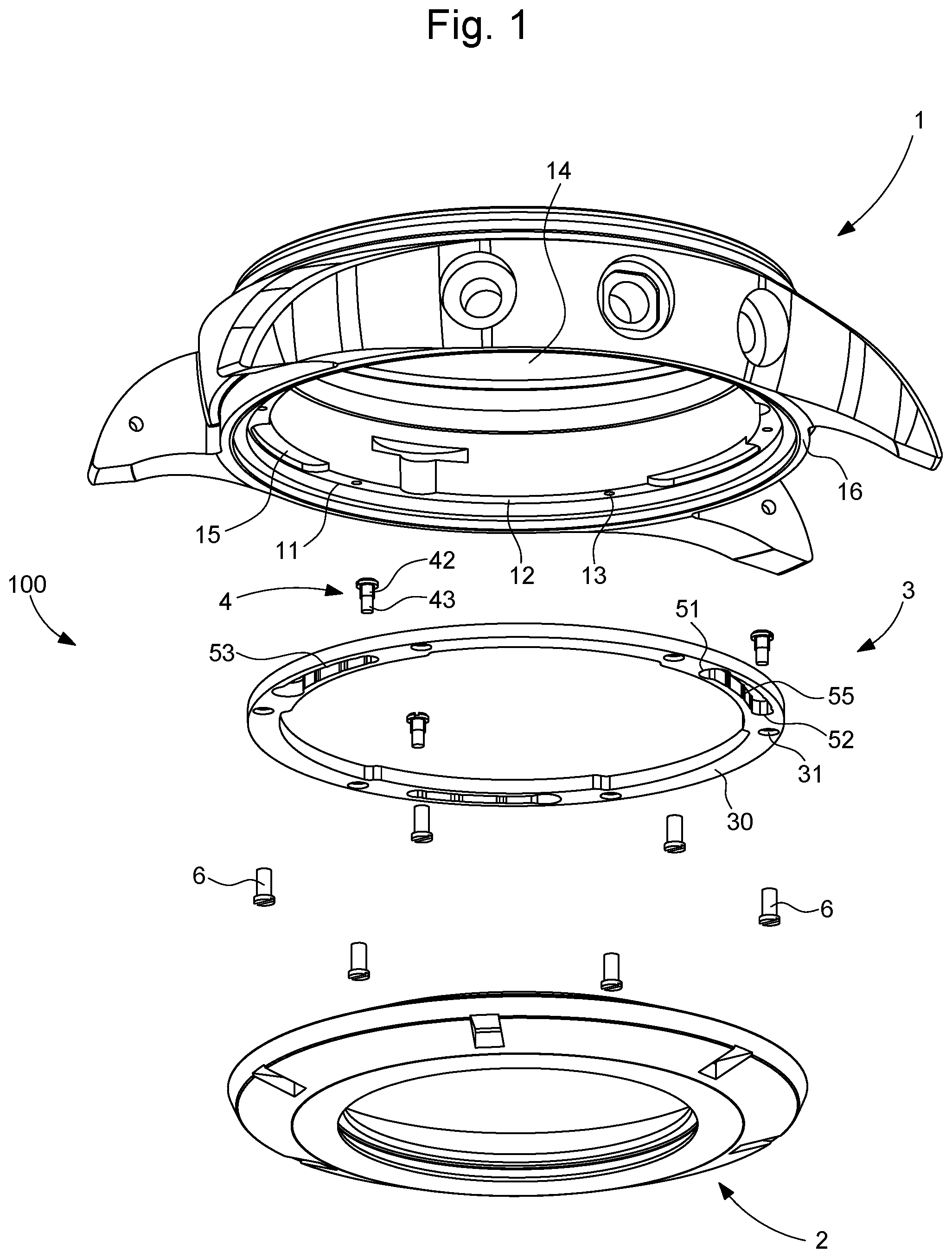 Patent US12306586 — Device for fastening a back on a middle for a timepiece — Figure 1