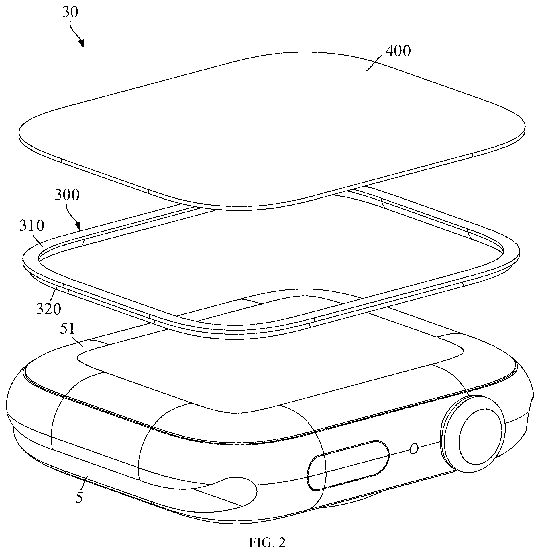 Patent US12306587 Figure 2 – Waterproof bezel, light-transmissive watch panel, and watch protection case