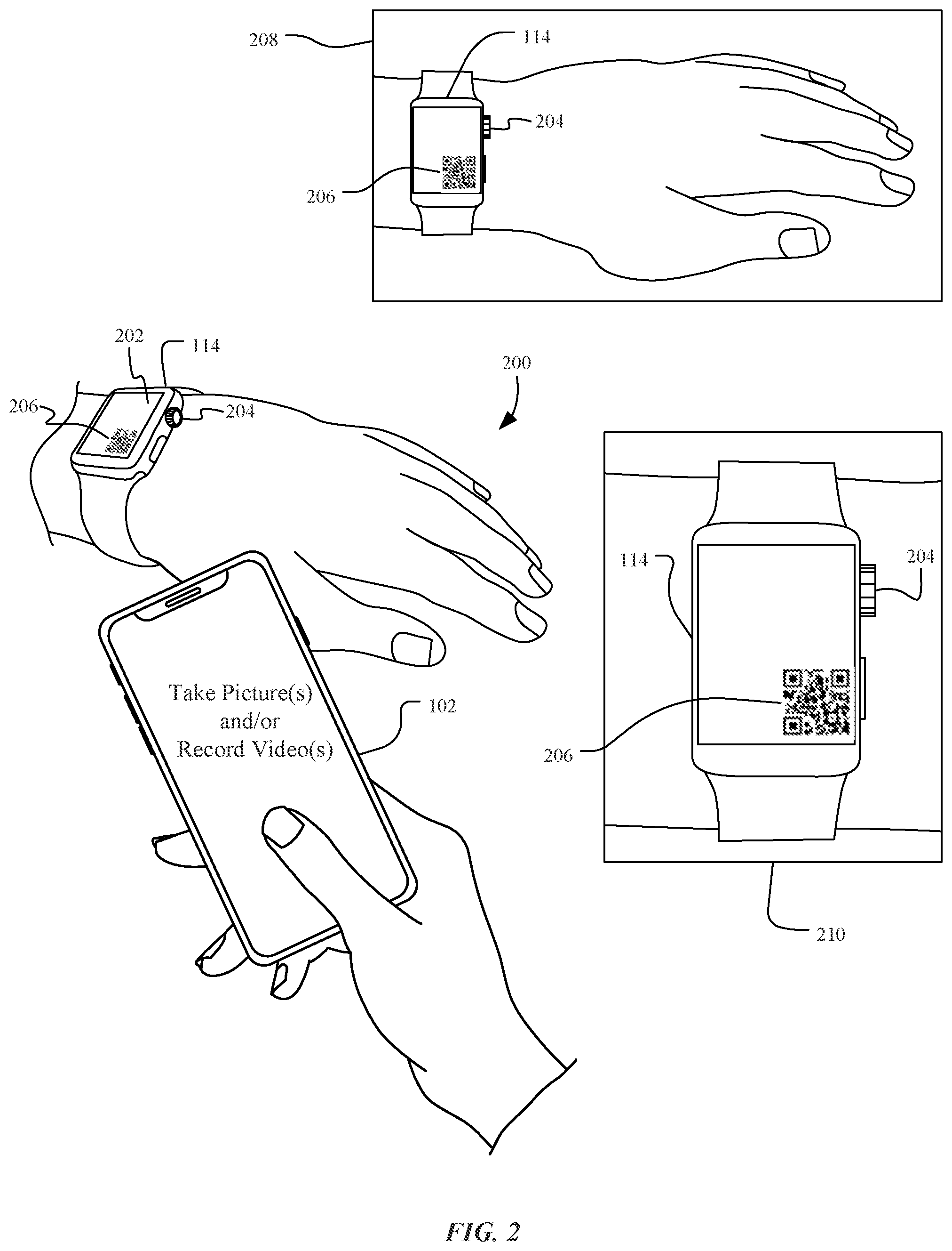 Patent US12306592 Figure 2 – Image capture to provide advanced features for configuration of a wearable device