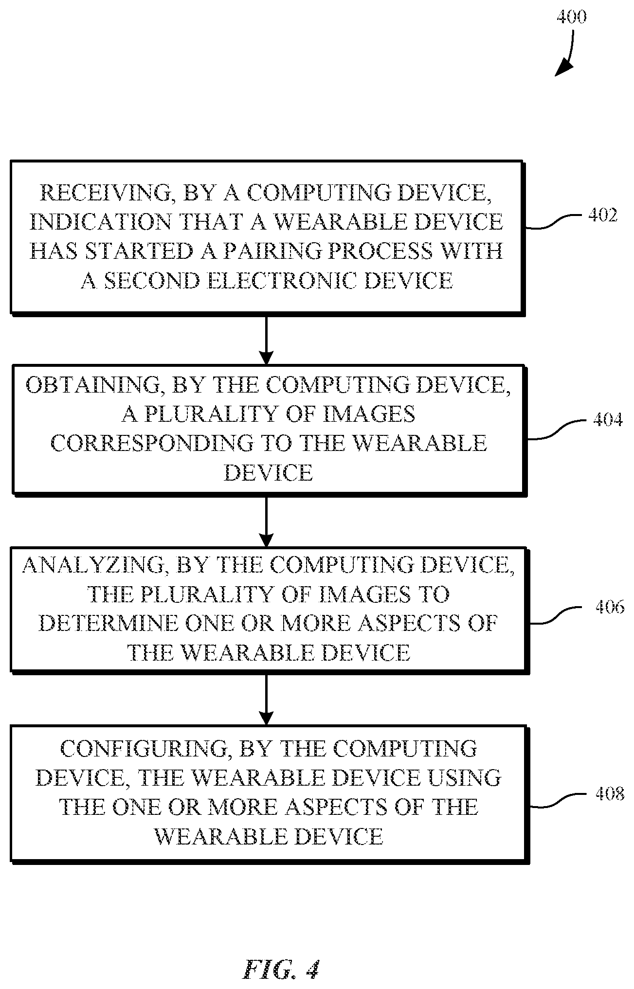 Patent US12306592 Figure 4 – Image capture to provide advanced features for configuration of a wearable device