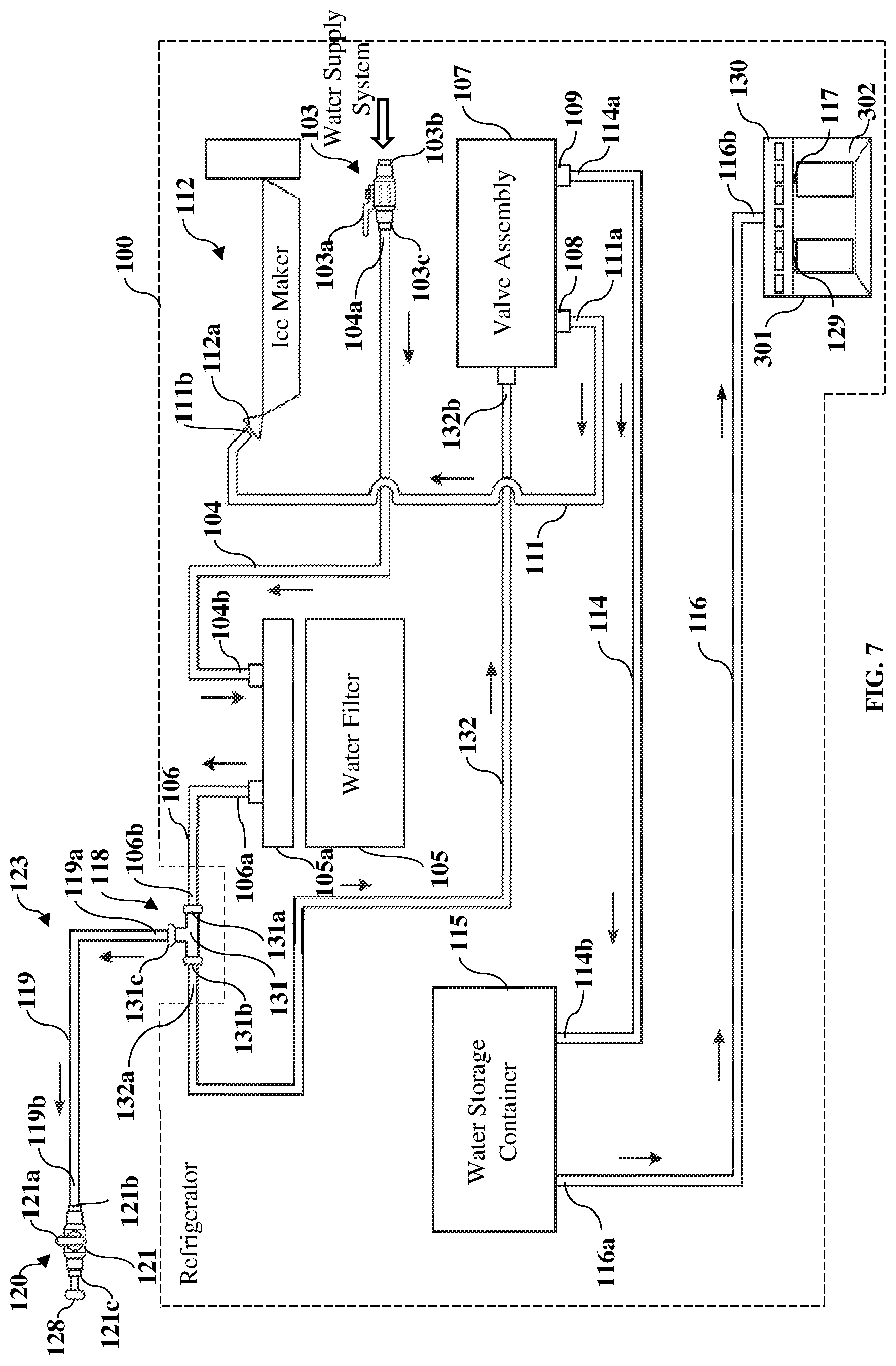 Patent US12306648 Figure 8 – Filtered water supply extension system for an external appliance