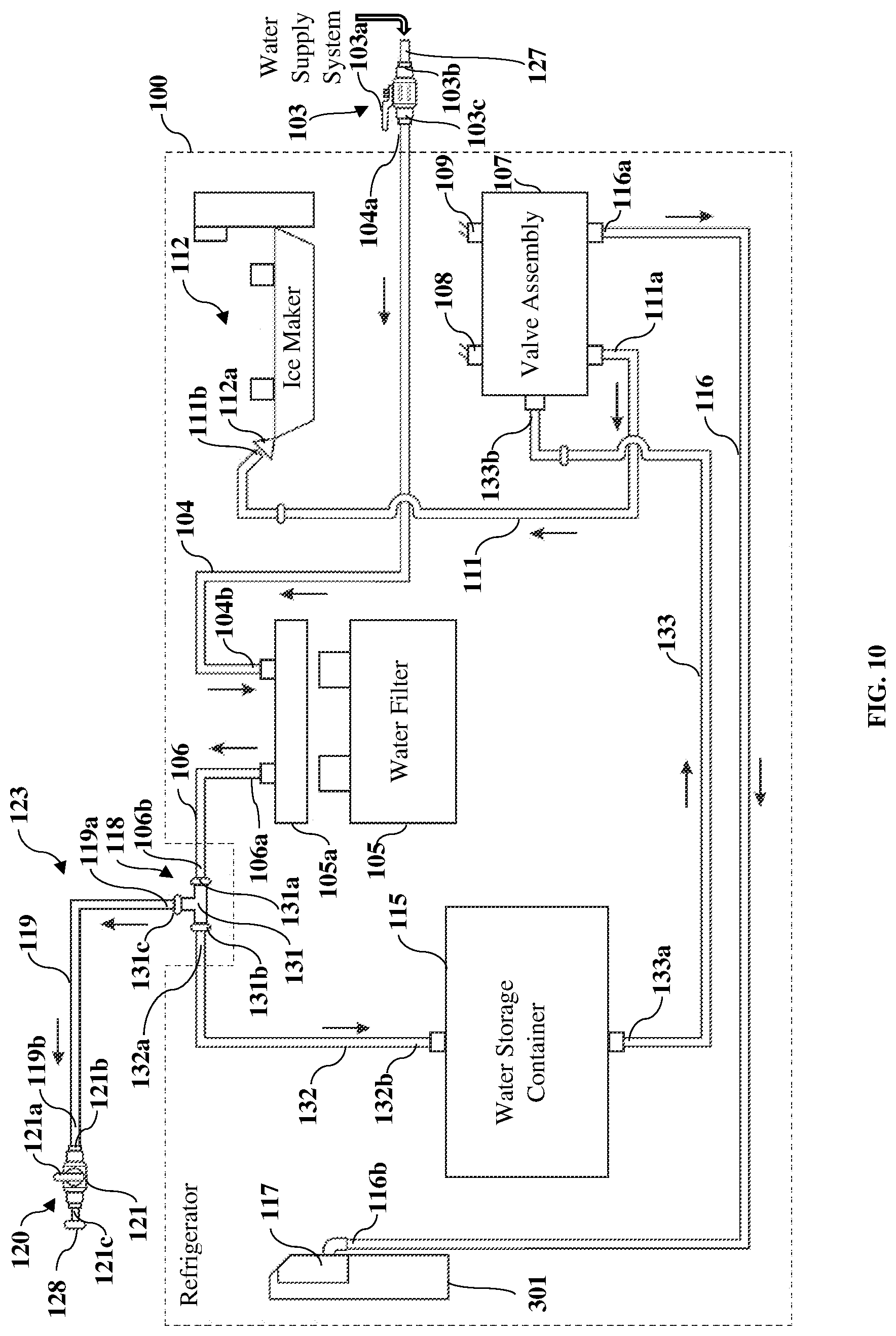 Patent US12306648 Figure 11 – Filtered water supply extension system for an external appliance