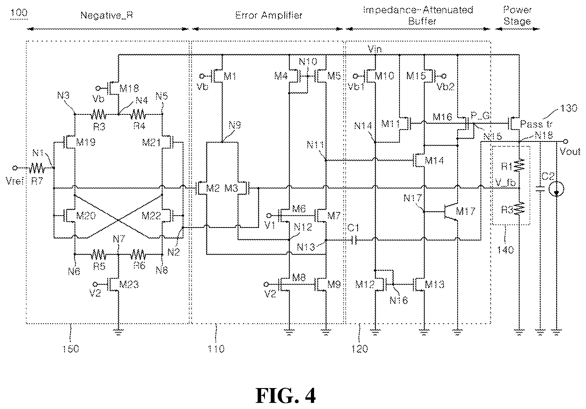 Patent US12306651 Figure 4 – Low dropout voltage regulator