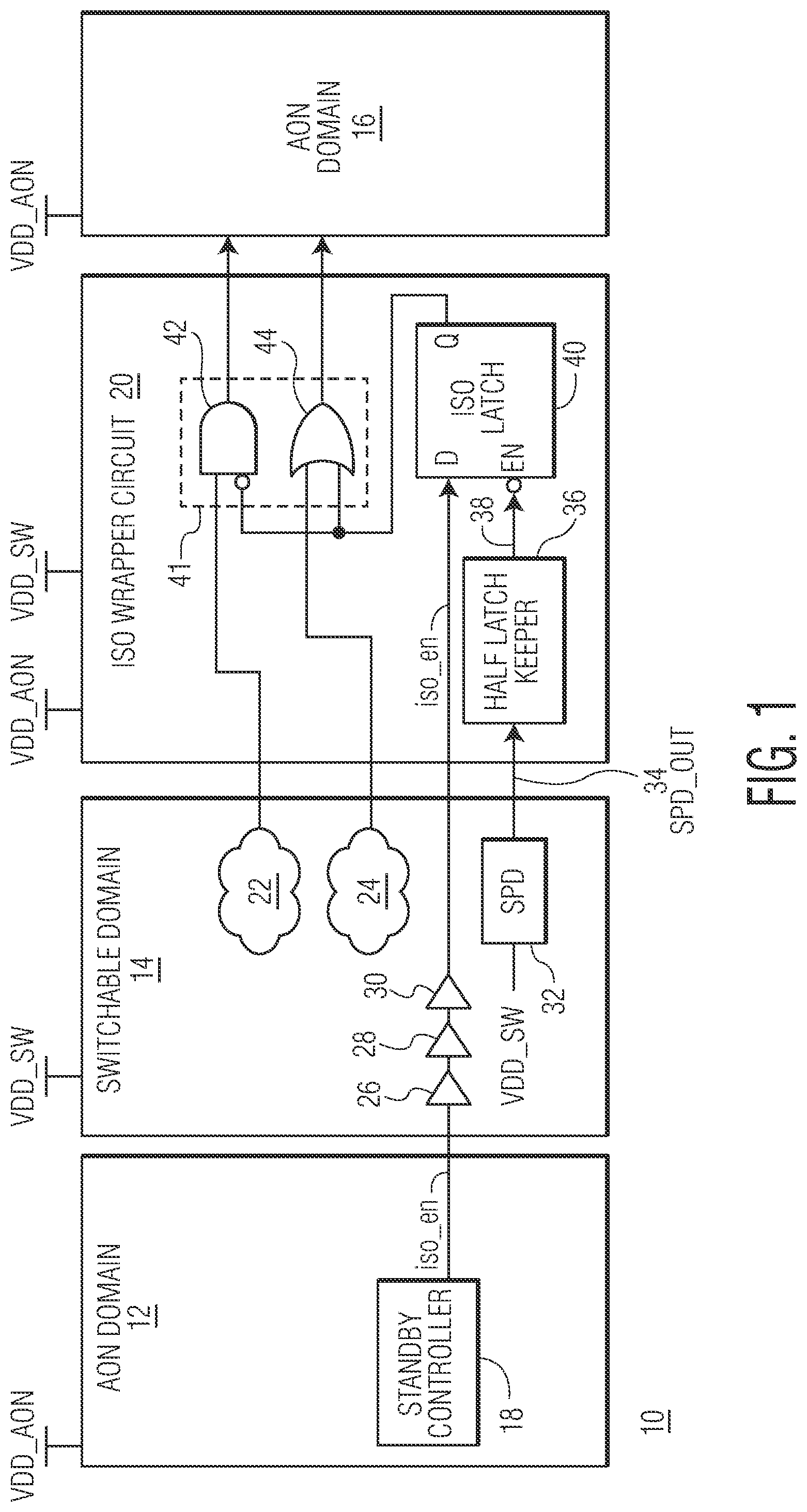 Patent US12306652 — System on a chip (SoC) having a low power mode of operation — Figure 1