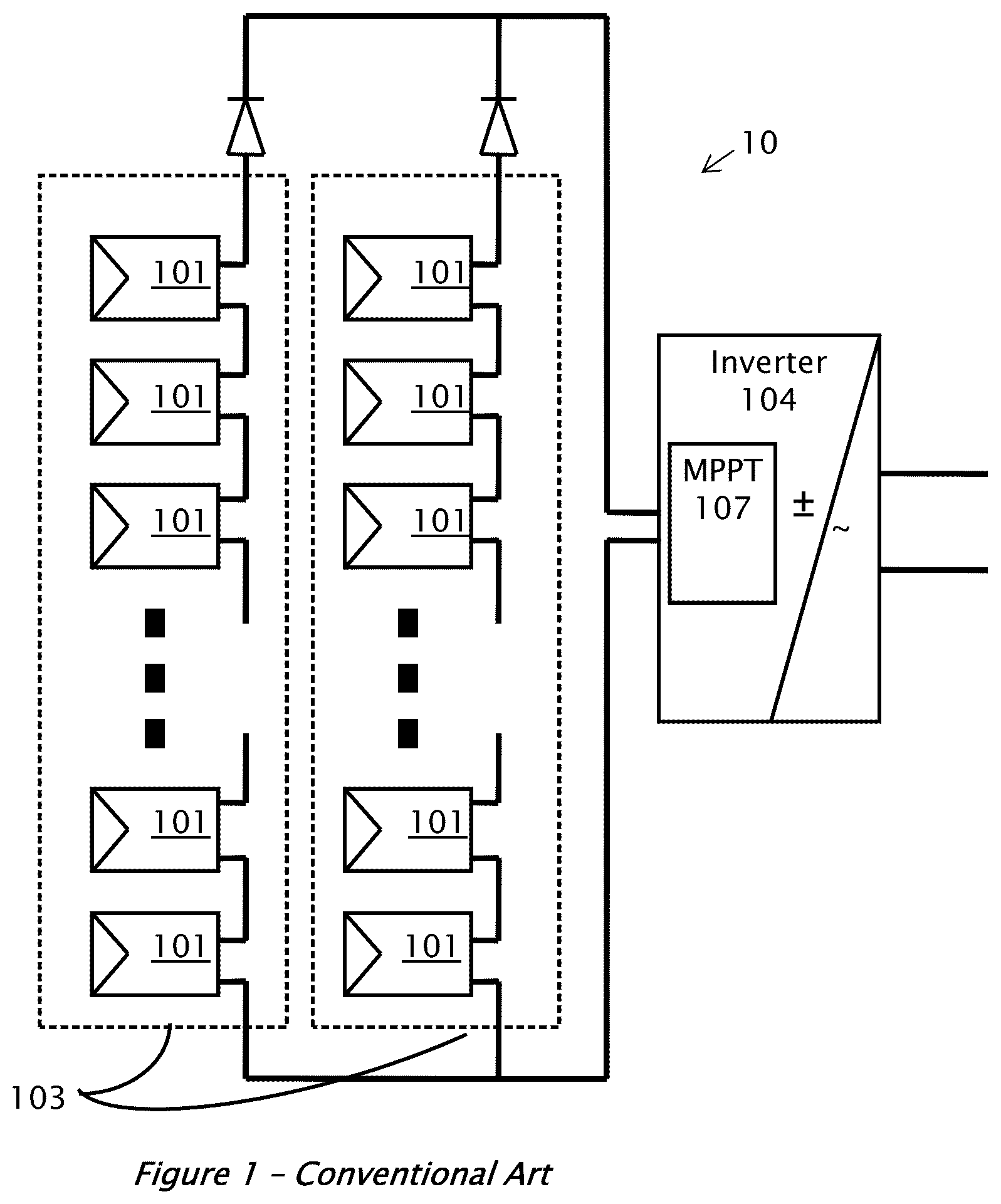 Patent US12306653 Figure 1 – Circuit for interconnected direct current power sources