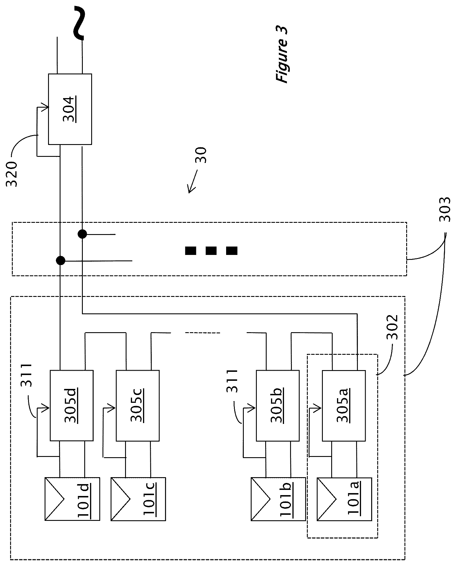 Patent US12306653 Figure 3 – Circuit for interconnected direct current power sources