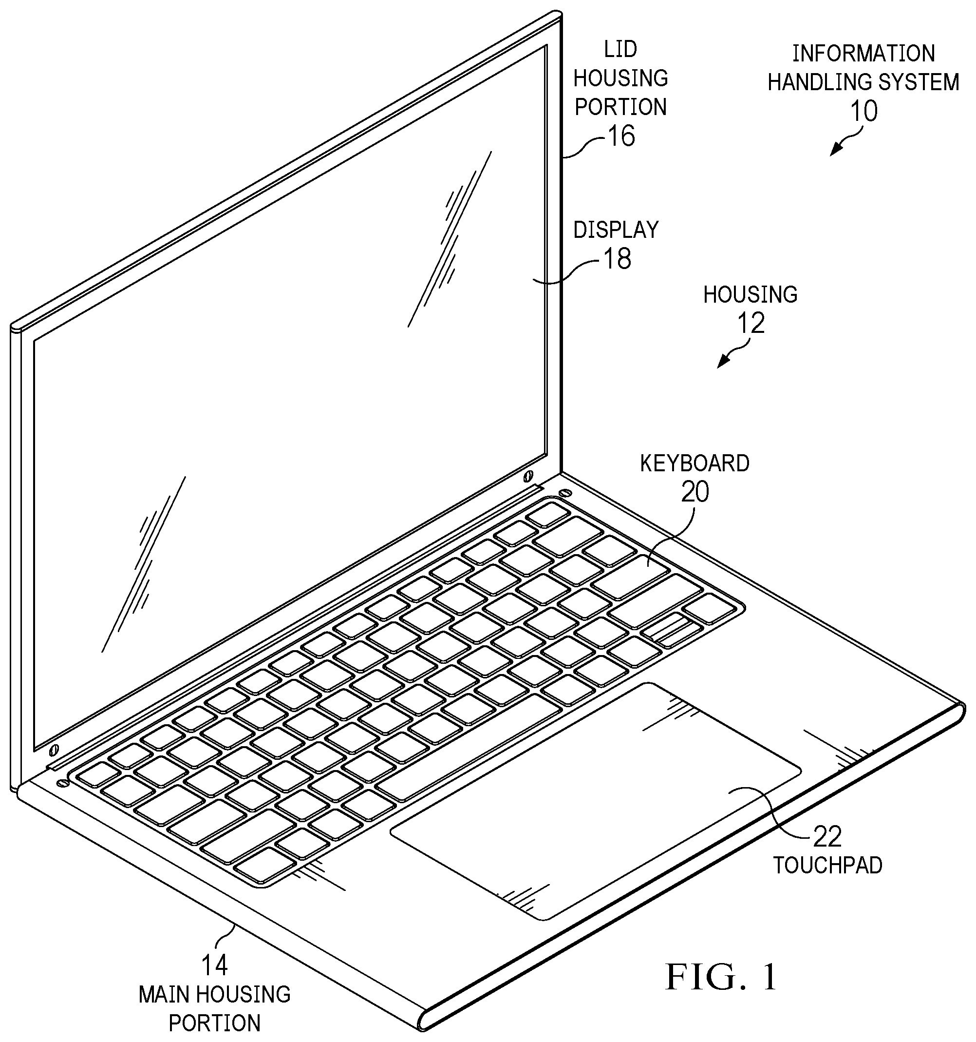 Patent US12306677 Figure 1 – Information handling system with rapid assembly and disassembly to aid recycling