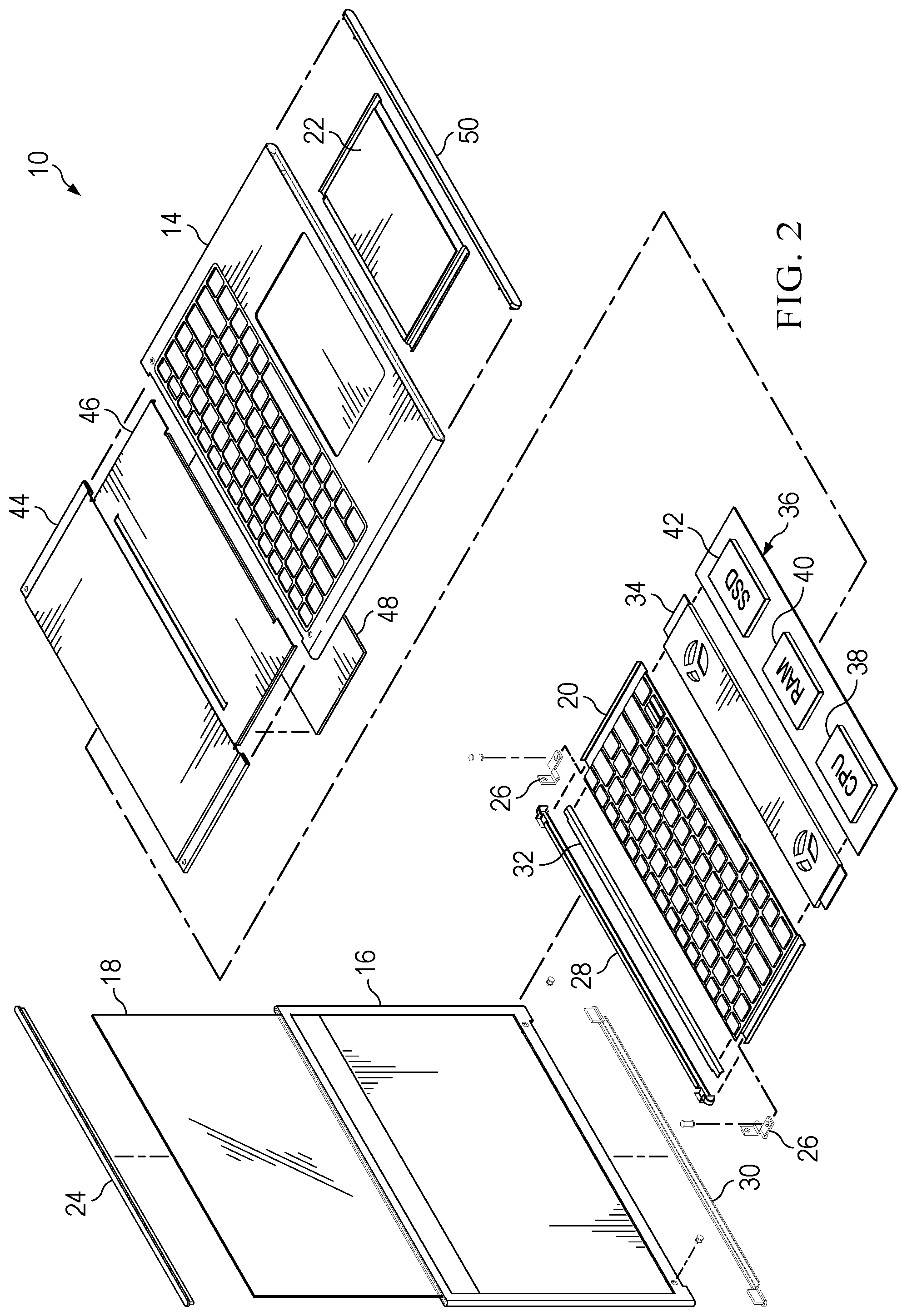 Patent US12306677 Figure 2 – Information handling system with rapid assembly and disassembly to aid recycling