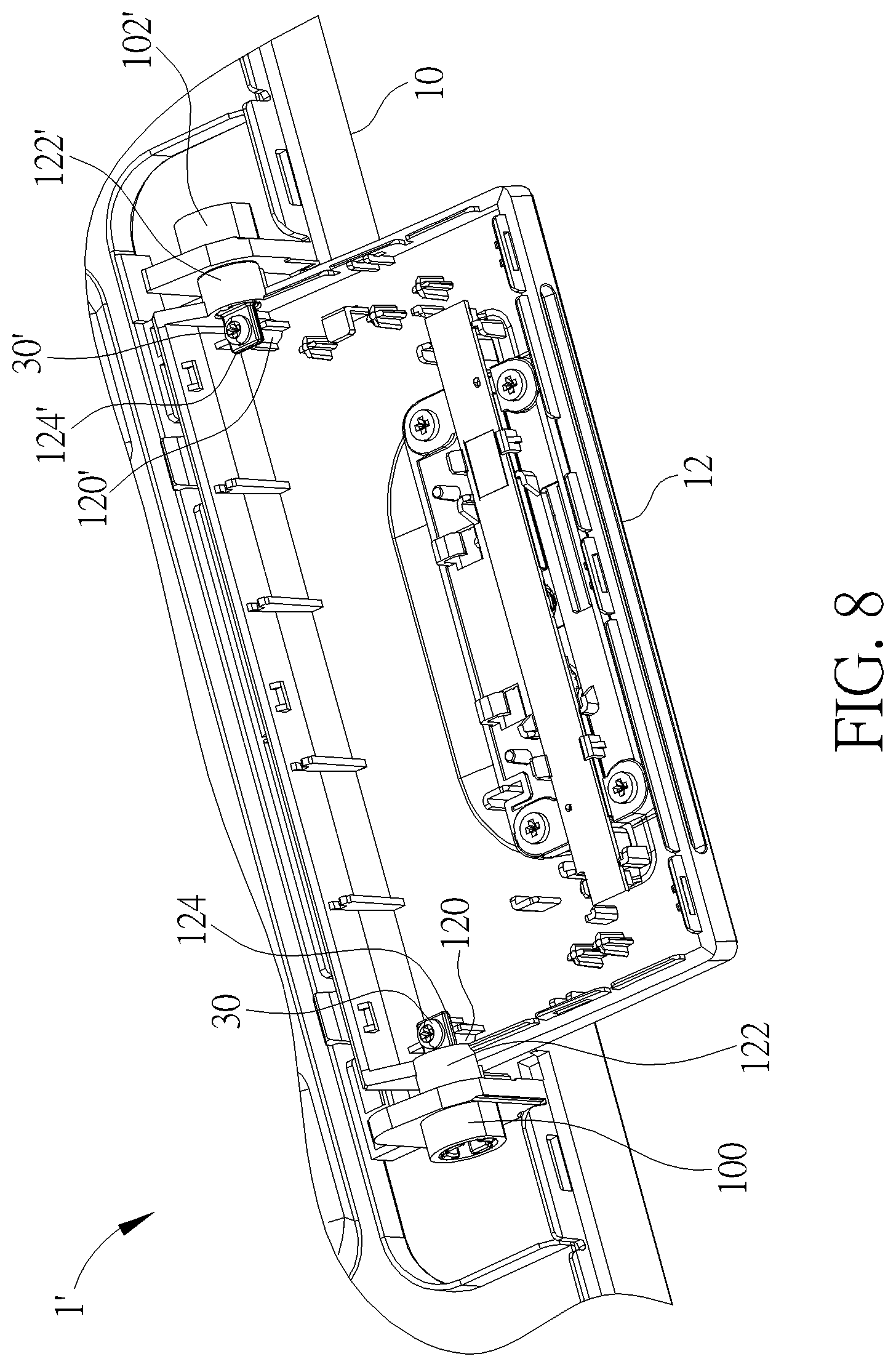 Patent US12306678 Figure 8 – Electronic device, rotating module and pivot structure