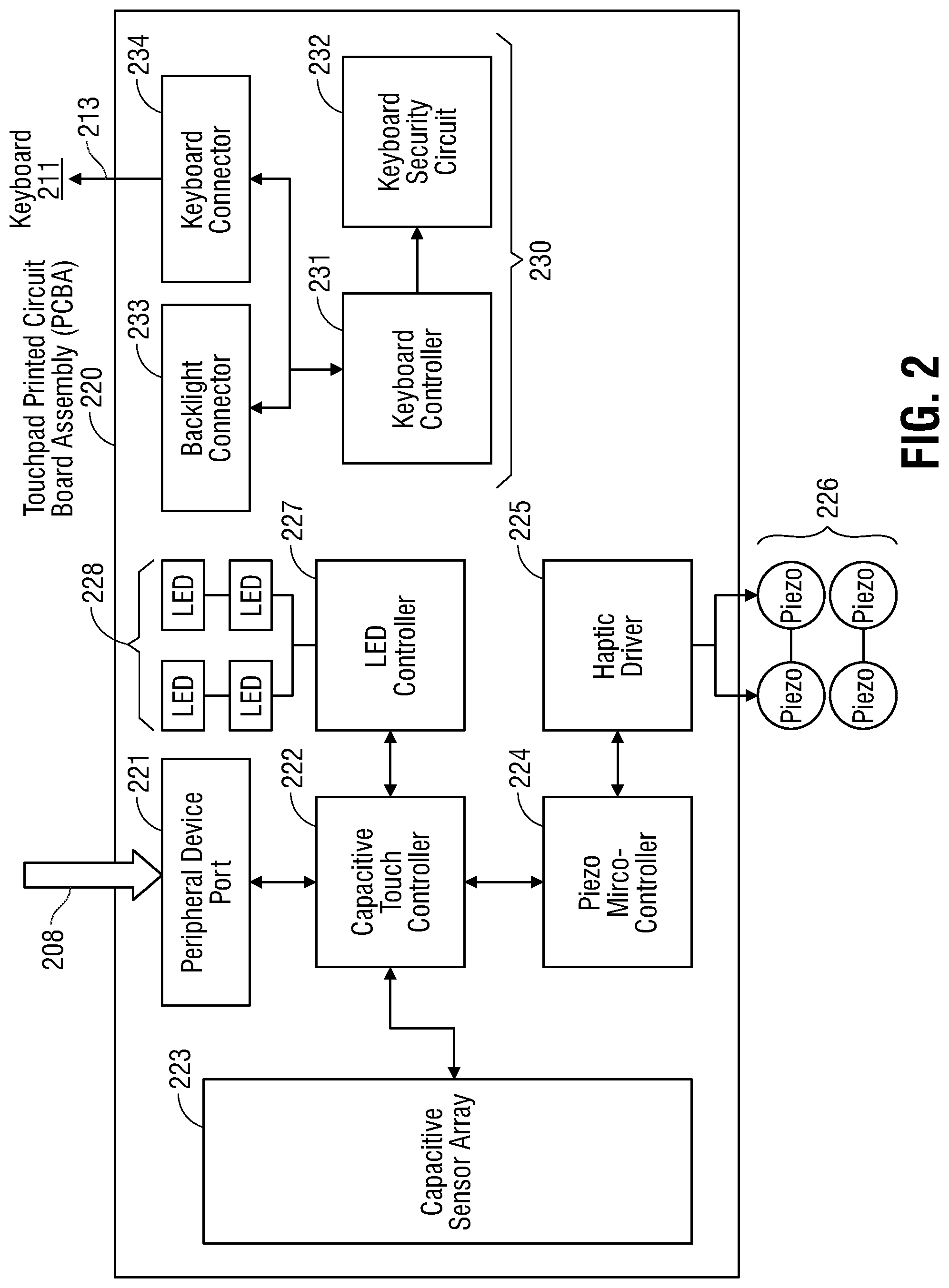 Patent US12306679 Figure 2 – System and method of manufacturing a haptic touchpad and palm rest assembly with light-diffusing composite substrate of woven glass fiber impregnated with polycarbonate