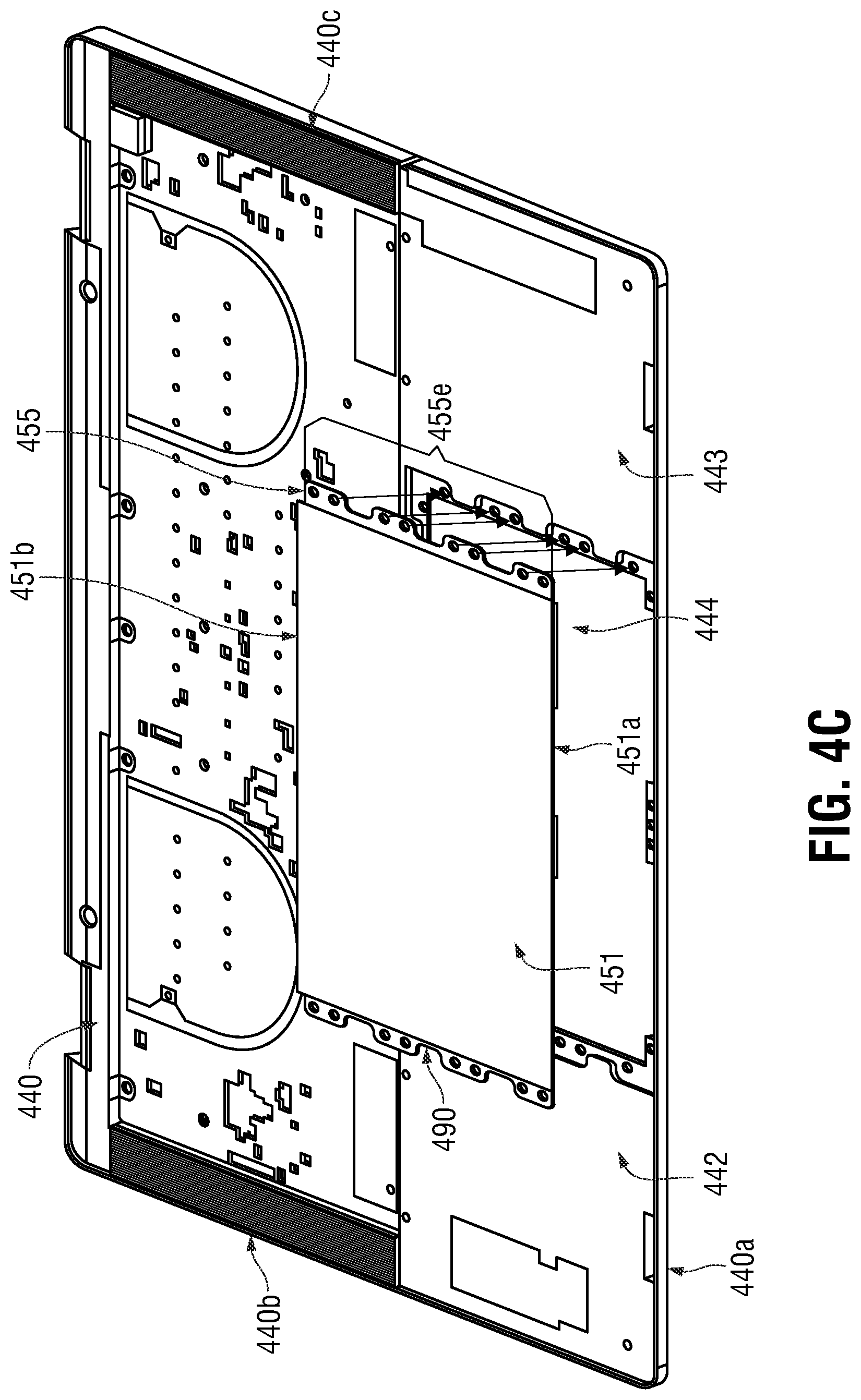 Patent US12306679 Figure 7 – System and method of manufacturing a haptic touchpad and palm rest assembly with light-diffusing composite substrate of woven glass fiber impregnated with polycarbonate