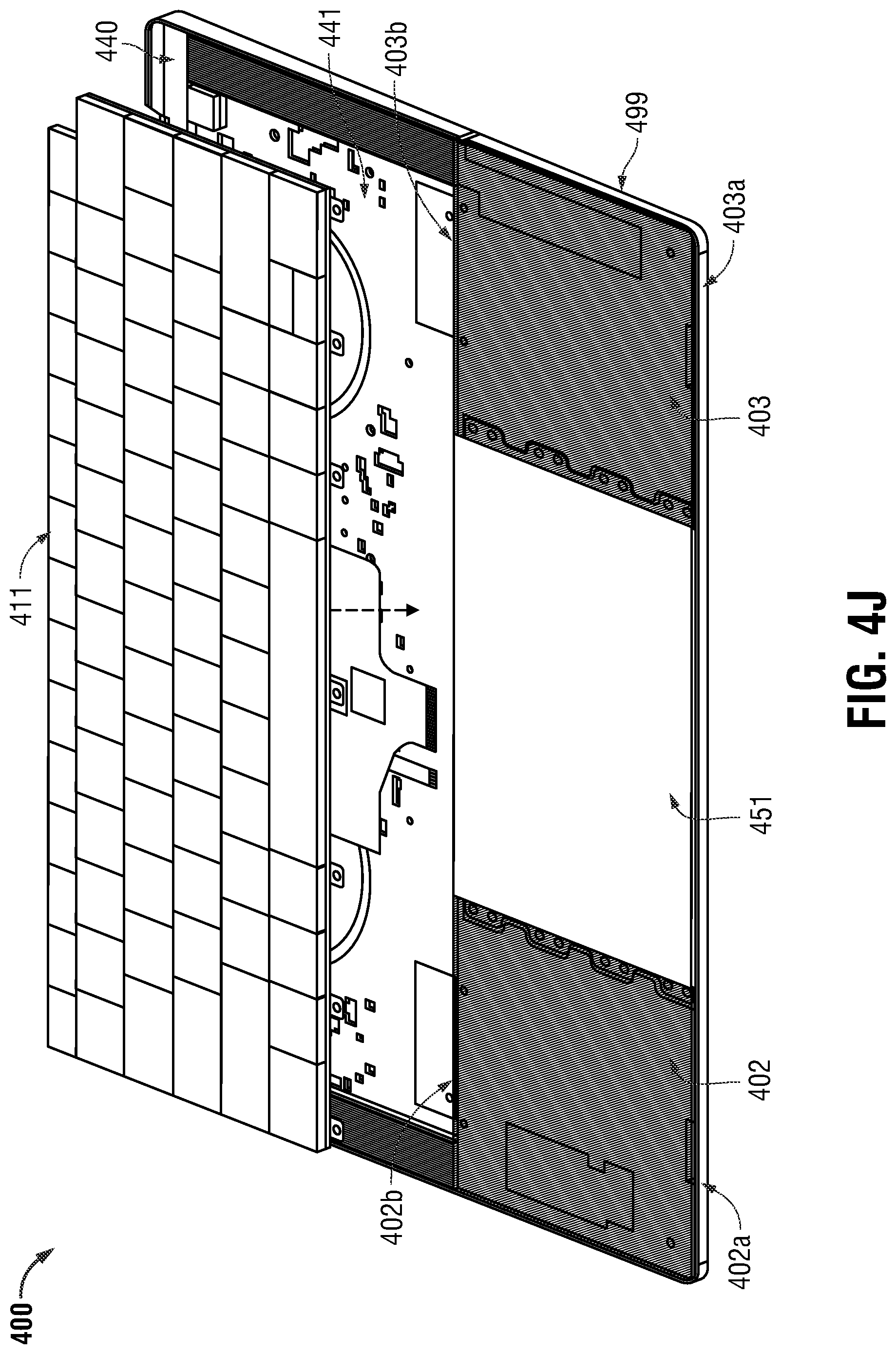 Patent US12306679 Figure 14 – System and method of manufacturing a haptic touchpad and palm rest assembly with light-diffusing composite substrate of woven glass fiber impregnated with polycarbonate