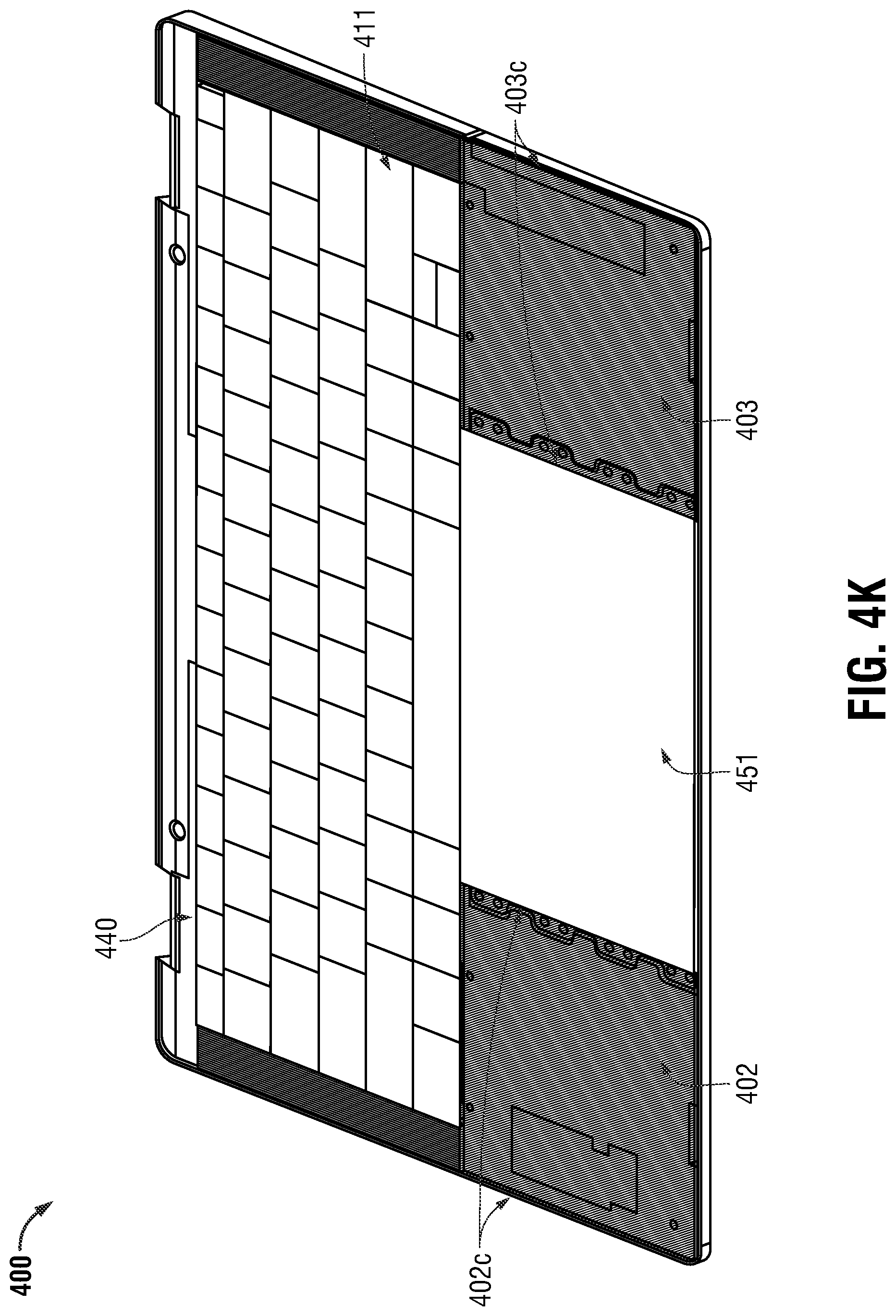 Patent US12306679 Figure 15 – System and method of manufacturing a haptic touchpad and palm rest assembly with light-diffusing composite substrate of woven glass fiber impregnated with polycarbonate