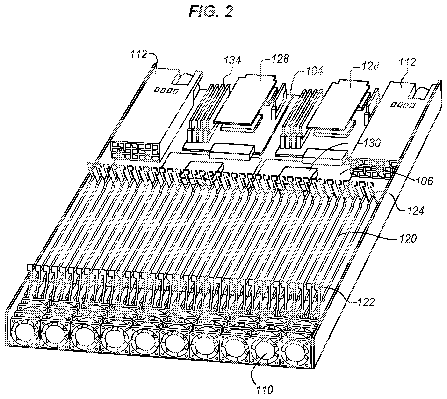 Patent US12306681 Figure 2 – Data storage system with parallel array of dense memory cards and high airflow