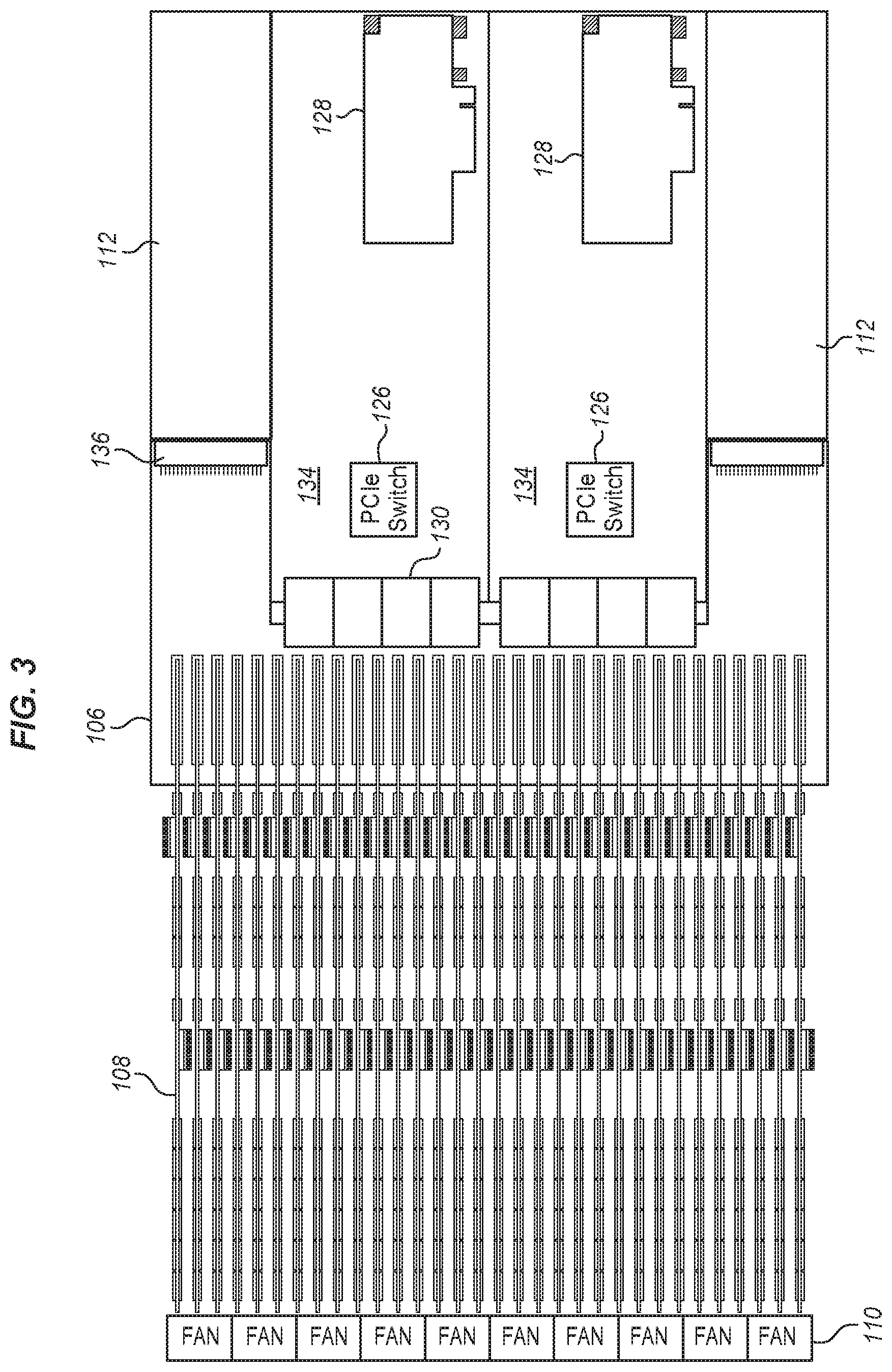 Patent US12306681 Figure 3 – Data storage system with parallel array of dense memory cards and high airflow