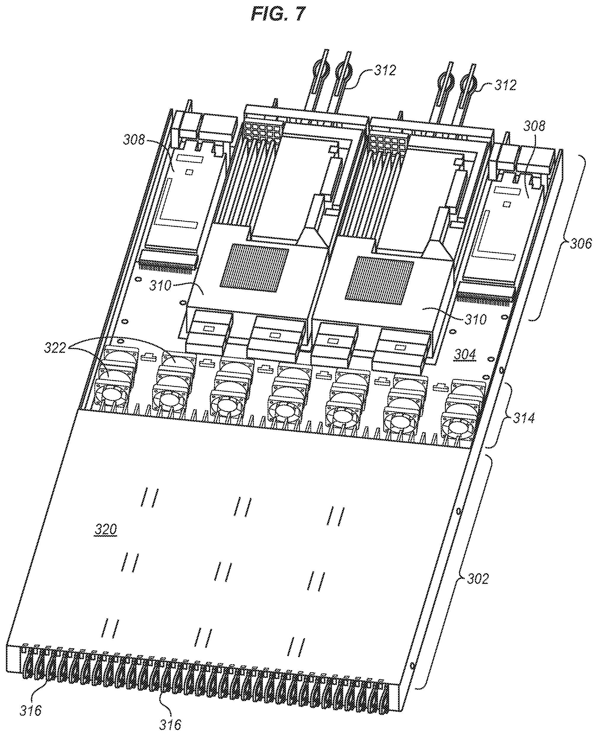 Patent US12306681 Figure 6 – Data storage system with parallel array of dense memory cards and high airflow