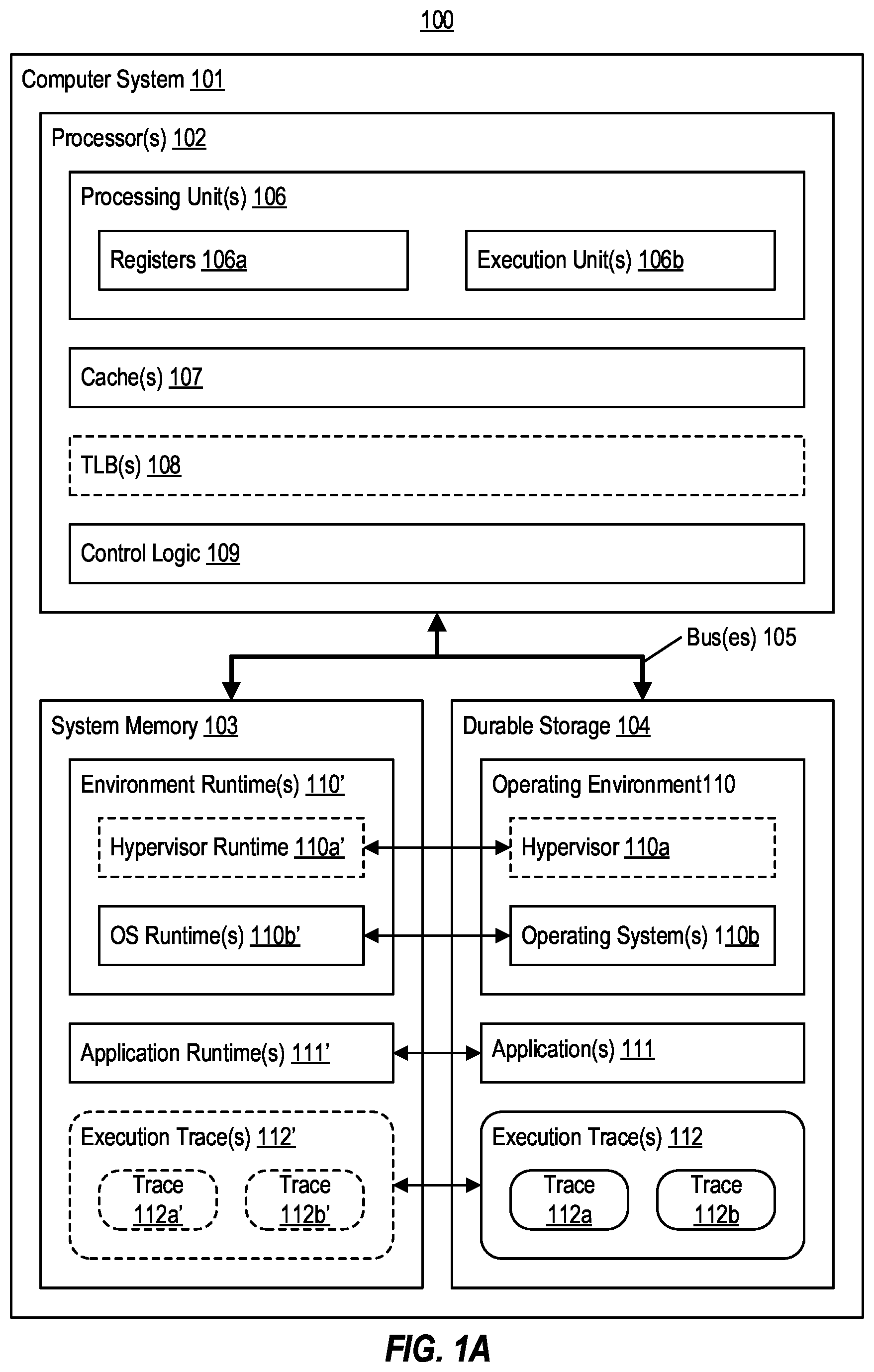 Patent US12306757 — Recording a cache coherency protocol trace for use with a separate memory value trace — Figure 1