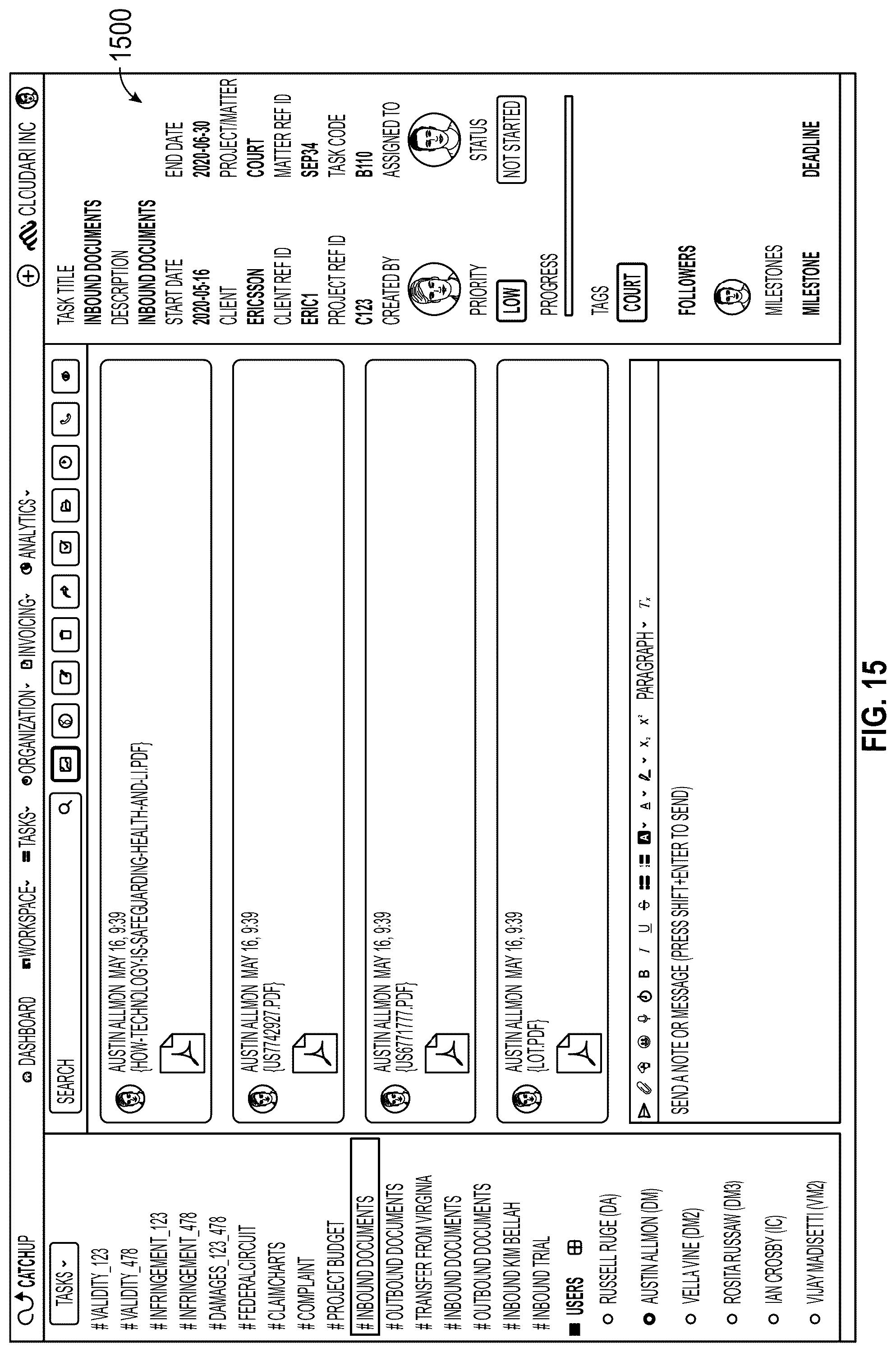 Patent US12306798 Figure 15 – Method and system for real-time collaboration, task linking, and code design and maintenance in software development