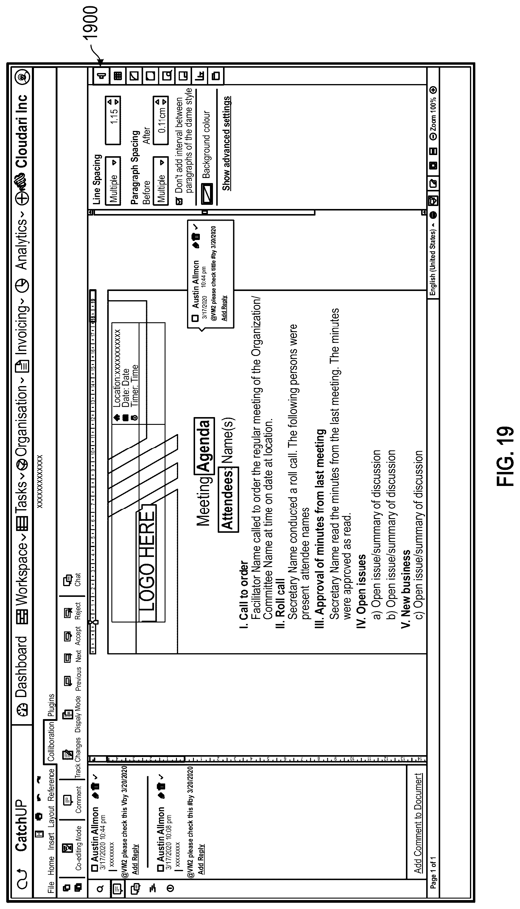 Patent US12306798 Figure 19 – Method and system for real-time collaboration, task linking, and code design and maintenance in software development