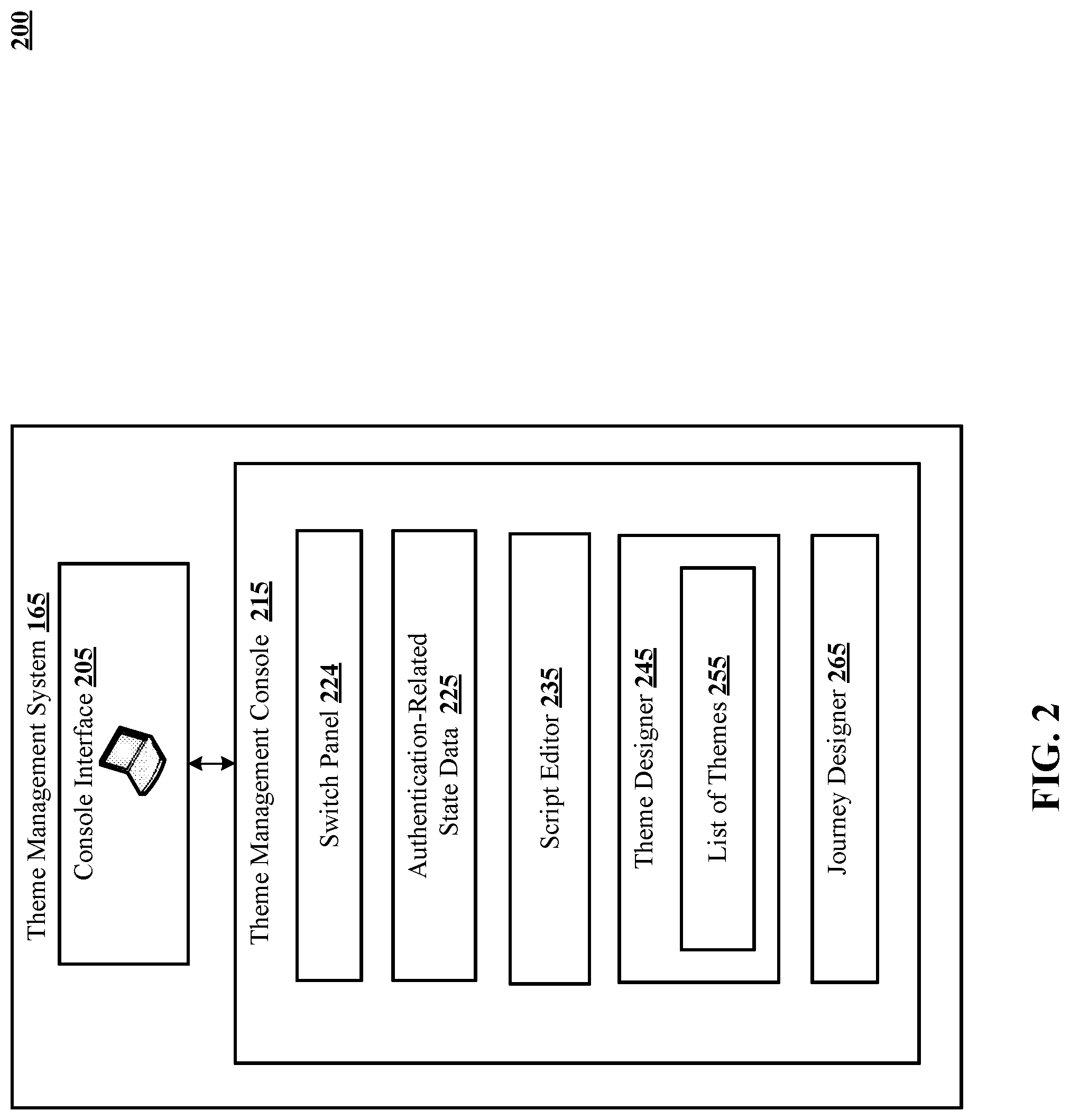 Patent US12306914 Figure 2 – Console-based no-code/low-code theme management for authentication journeys