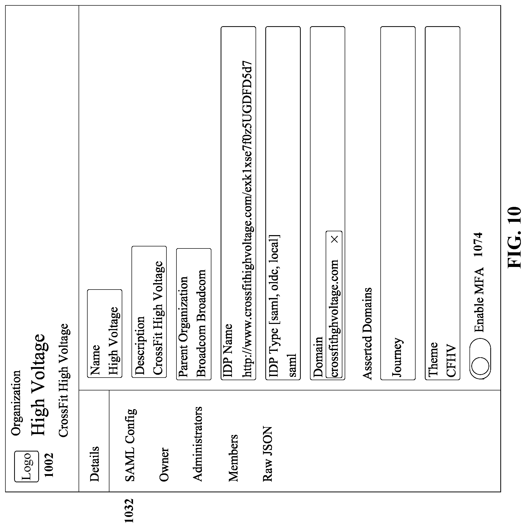 Patent US12306914 Figure 10 – Console-based no-code/low-code theme management for authentication journeys