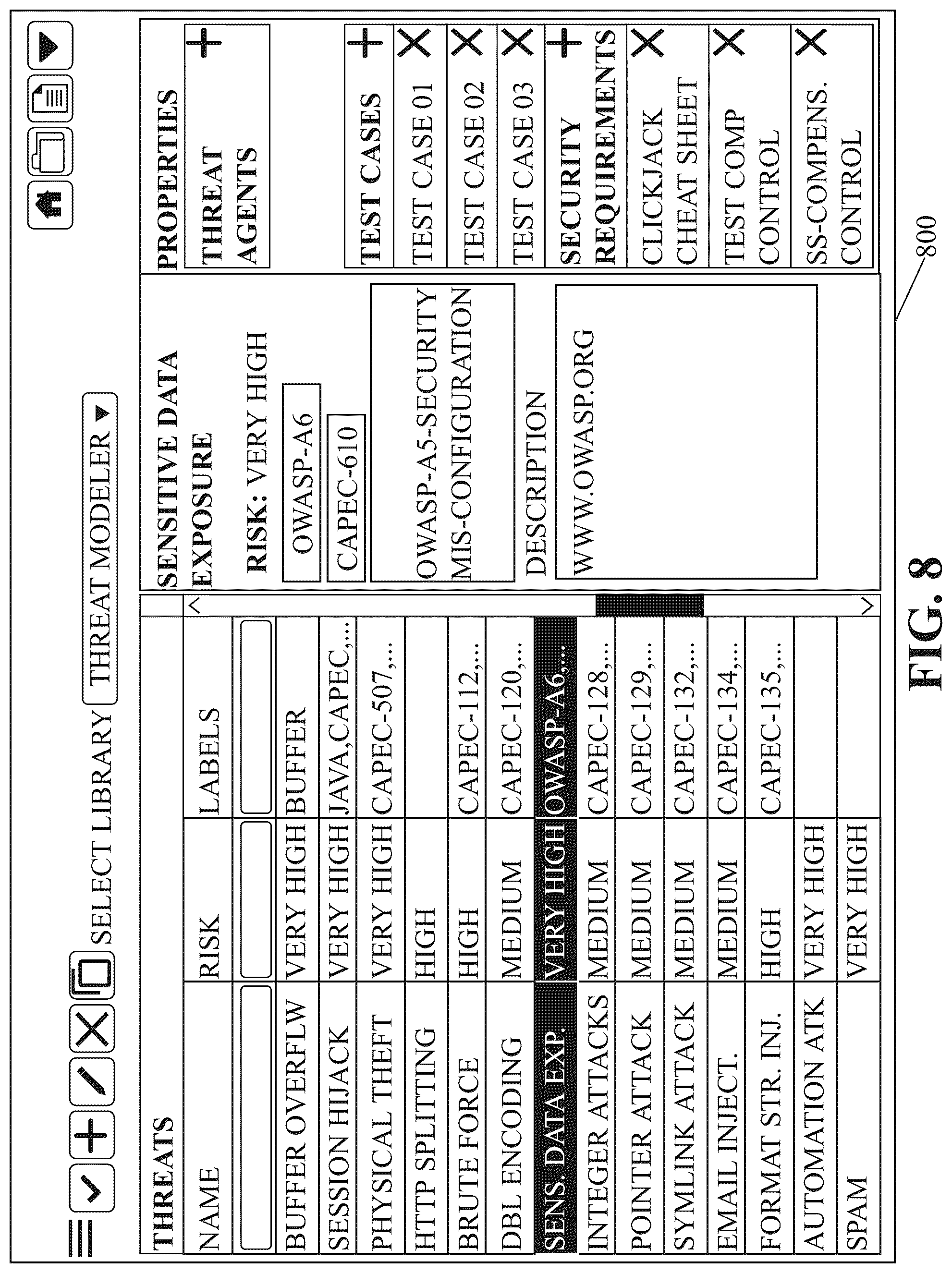 Patent US12306959 Figure 8 – Threat model chaining and attack simulation systems and related methods