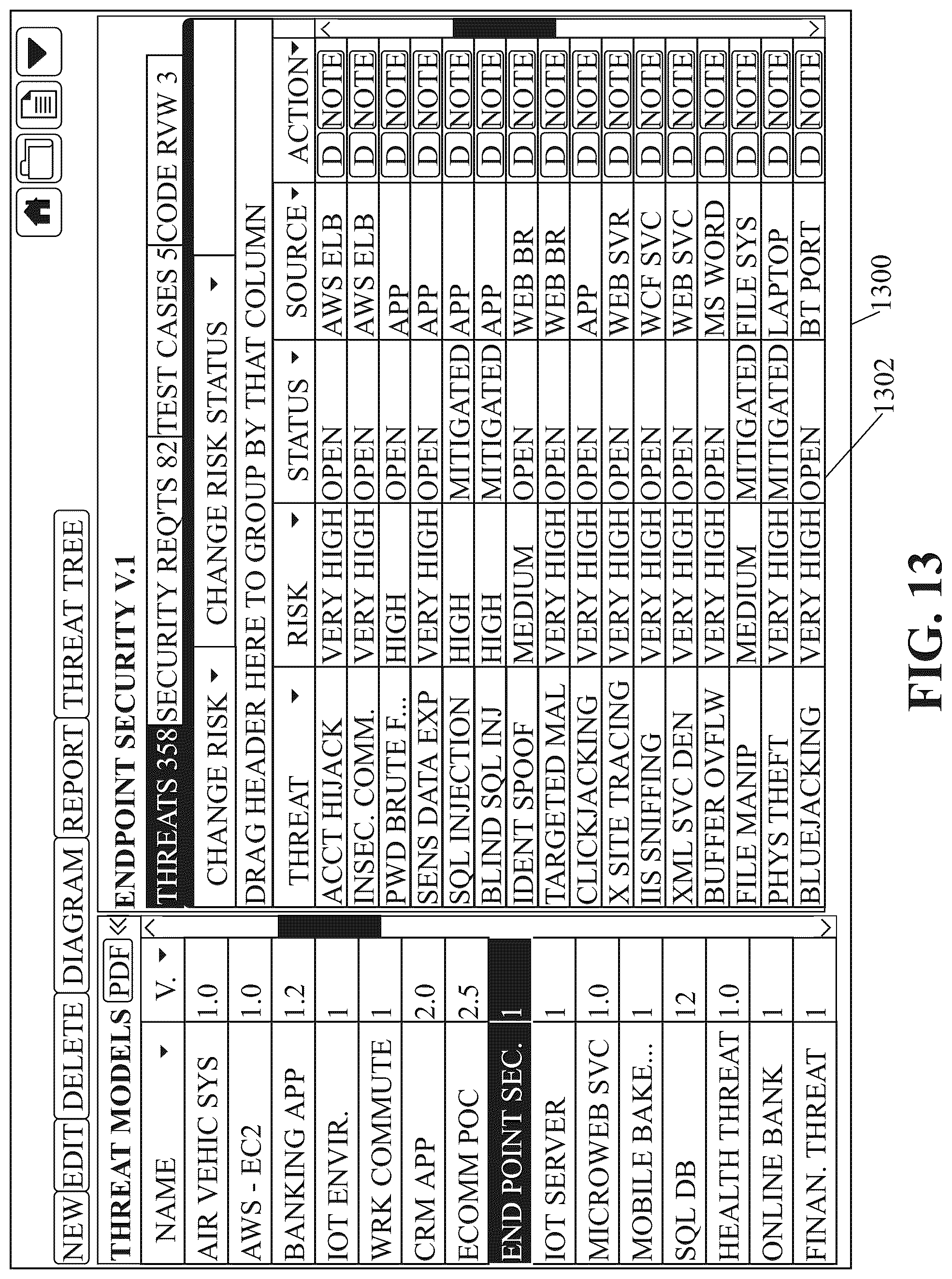 Patent US12306959 Figure 13 – Threat model chaining and attack simulation systems and related methods