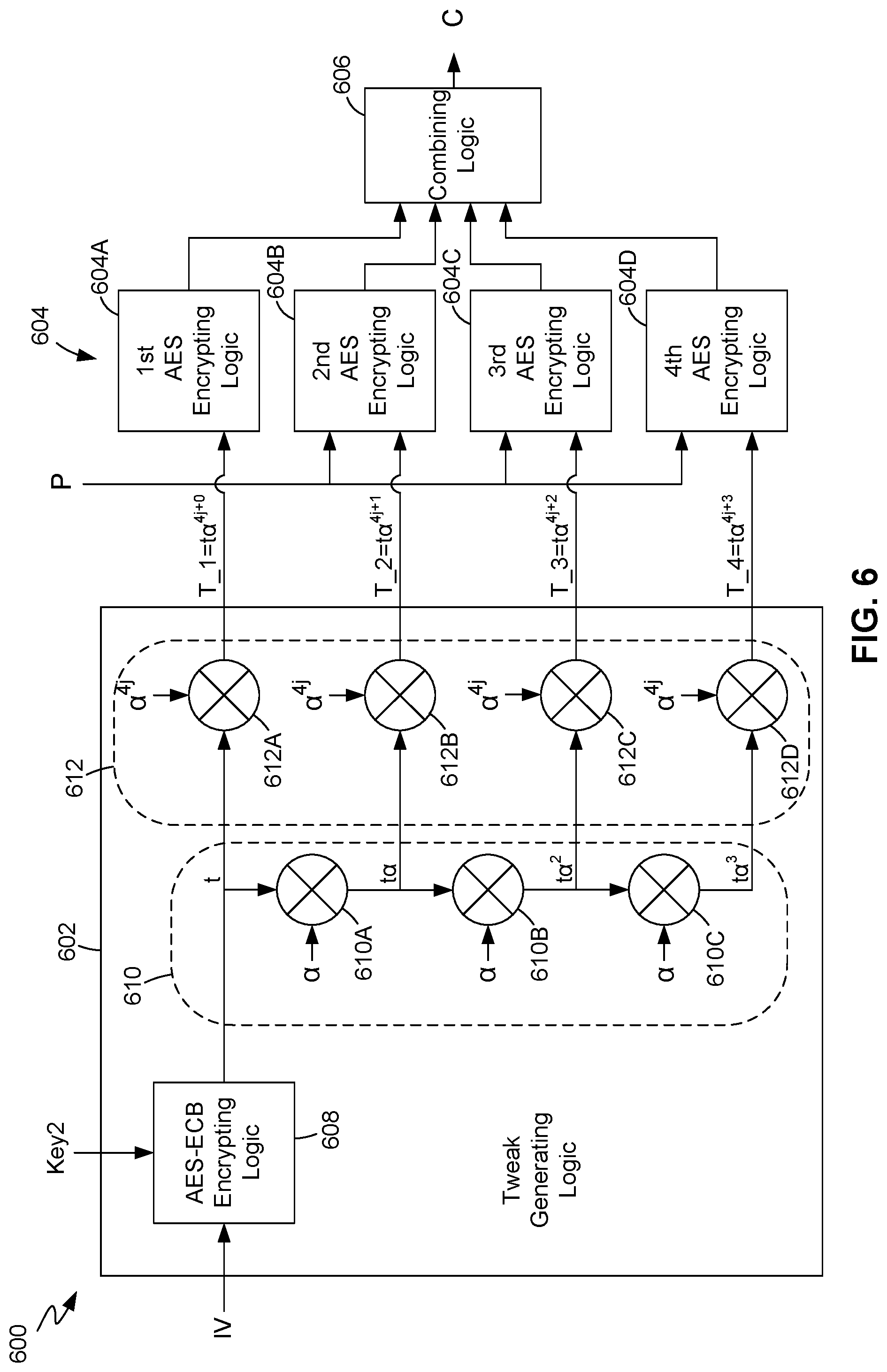 Patent US12306963 Figure 6 – Encryption with enhanced tweak generation
