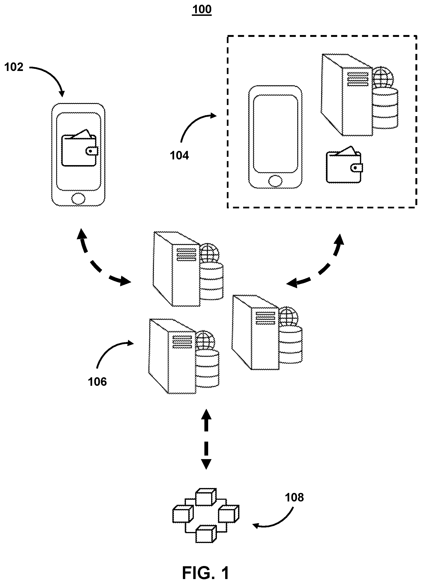 Patent US12306983 Figure 1 – Systems and methods for using secure, encrypted communications across distributed computer networks to provide variable resiliency when indexing blockchain states for performing blockchain operations in decentralized applications using cryptography-based digital repositories