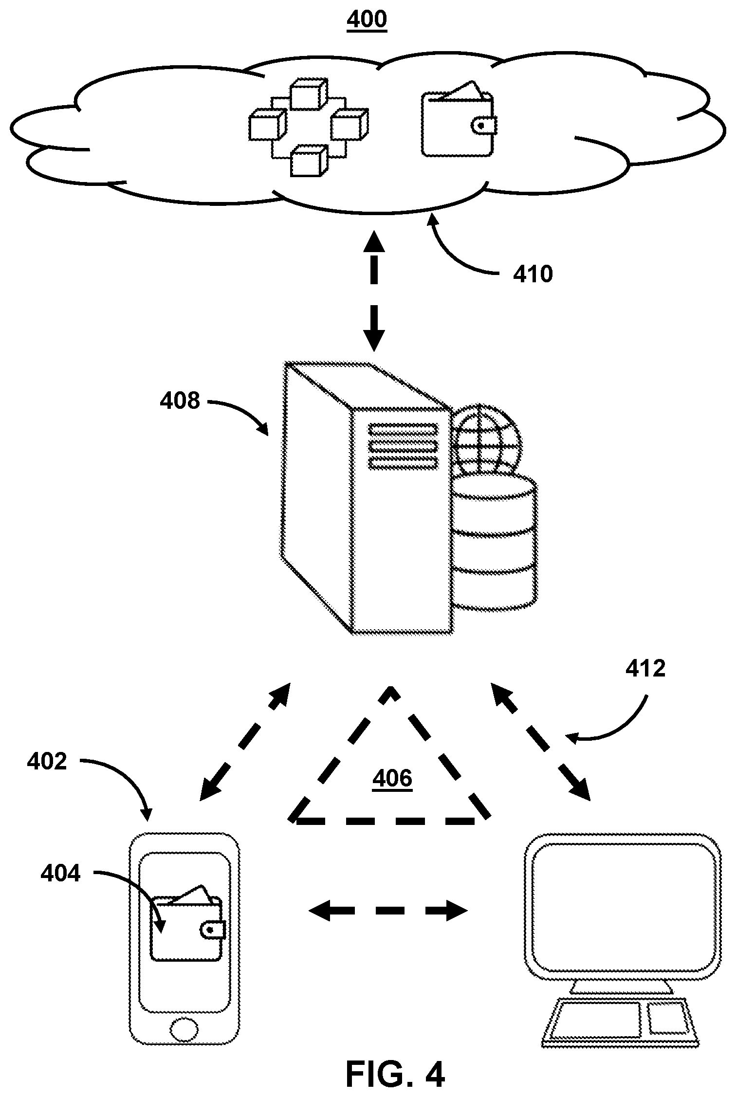 Patent US12306983 Figure 4 – Systems and methods for using secure, encrypted communications across distributed computer networks to provide variable resiliency when indexing blockchain states for performing blockchain operations in decentralized applications using cryptography-based digital repositories