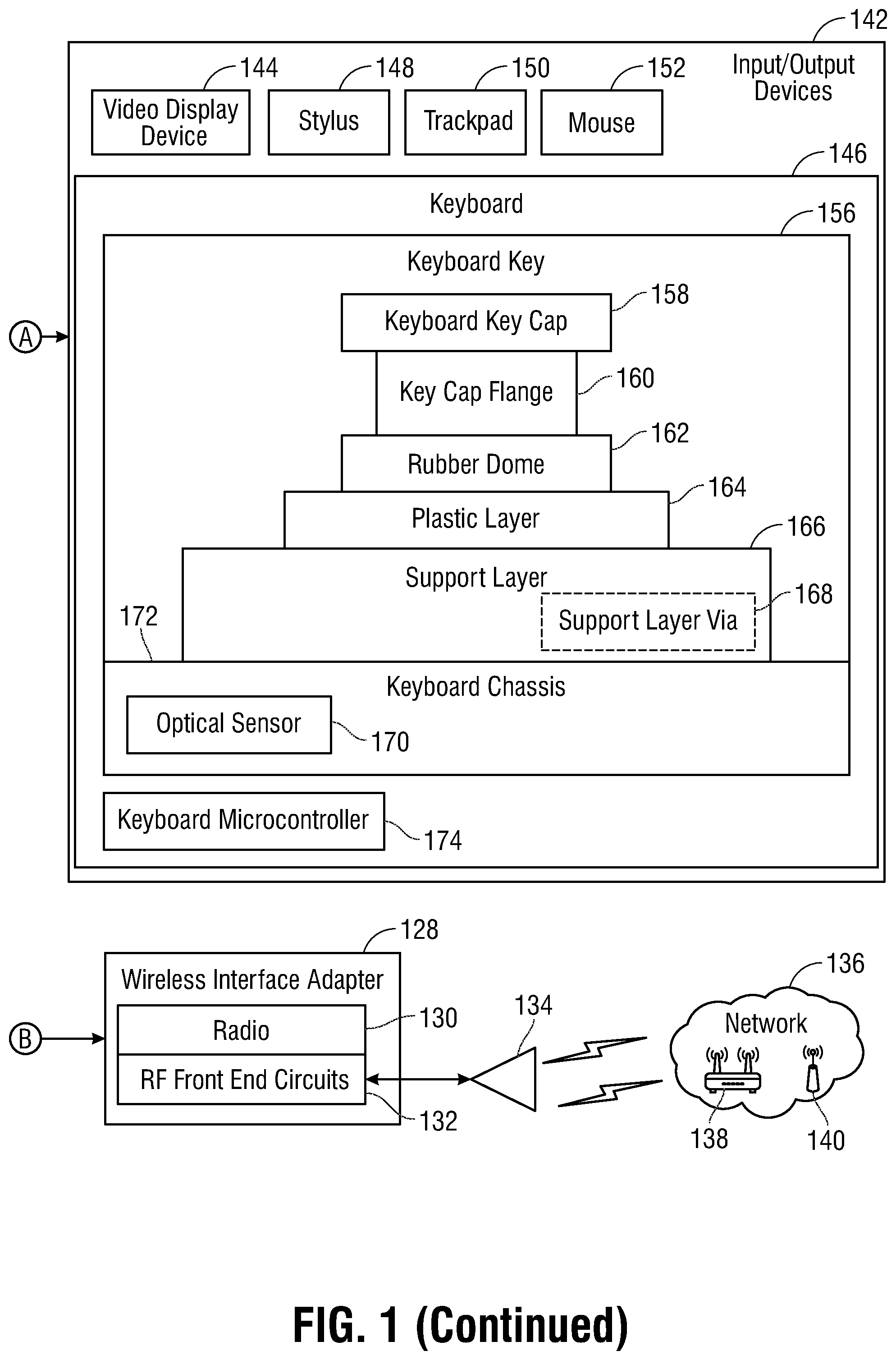 Patent US12307021 Figure 2 – System and method for a quiet keyboard with optical matrix key positioning