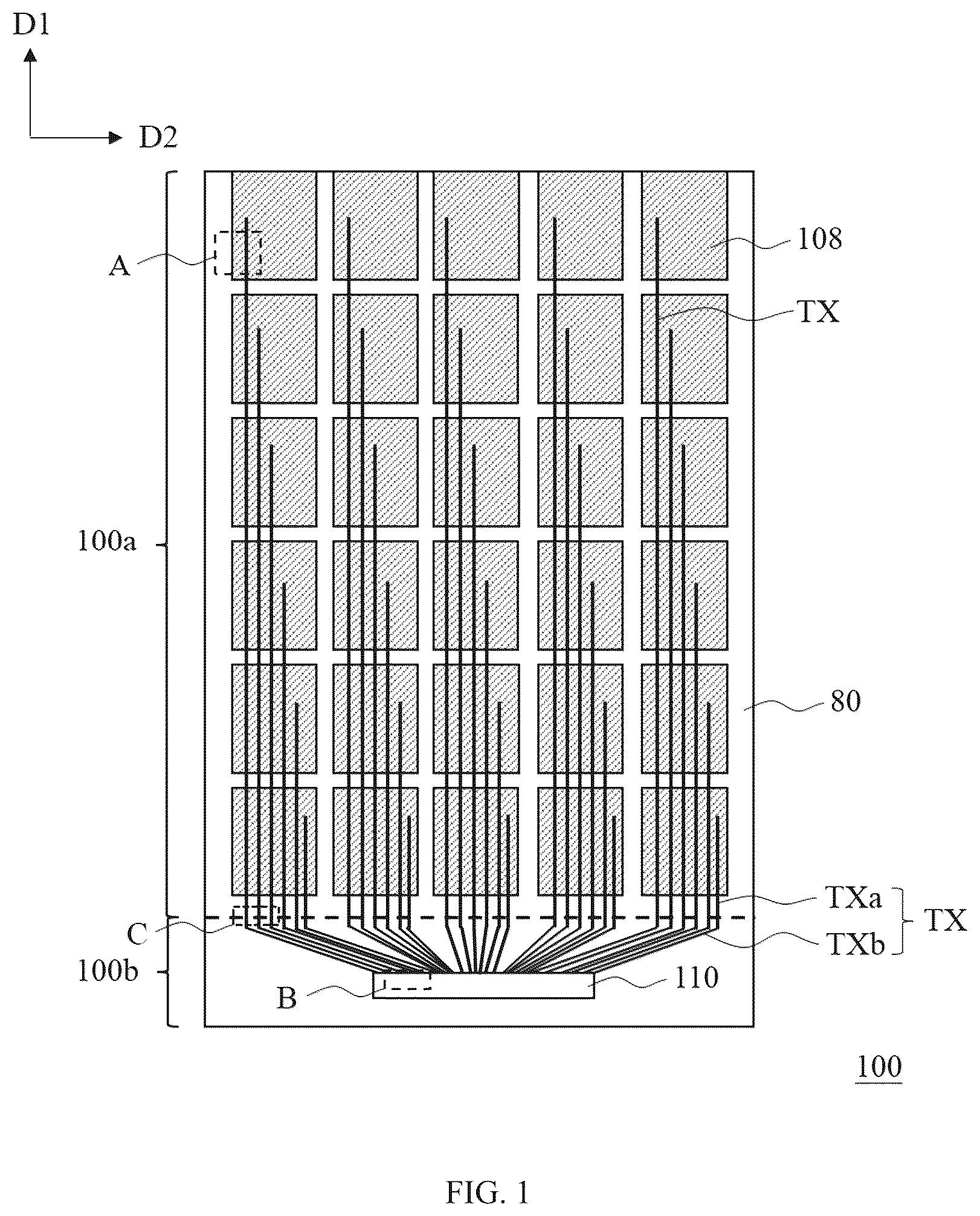 Patent US12307042 Figure 1 – Touch display device