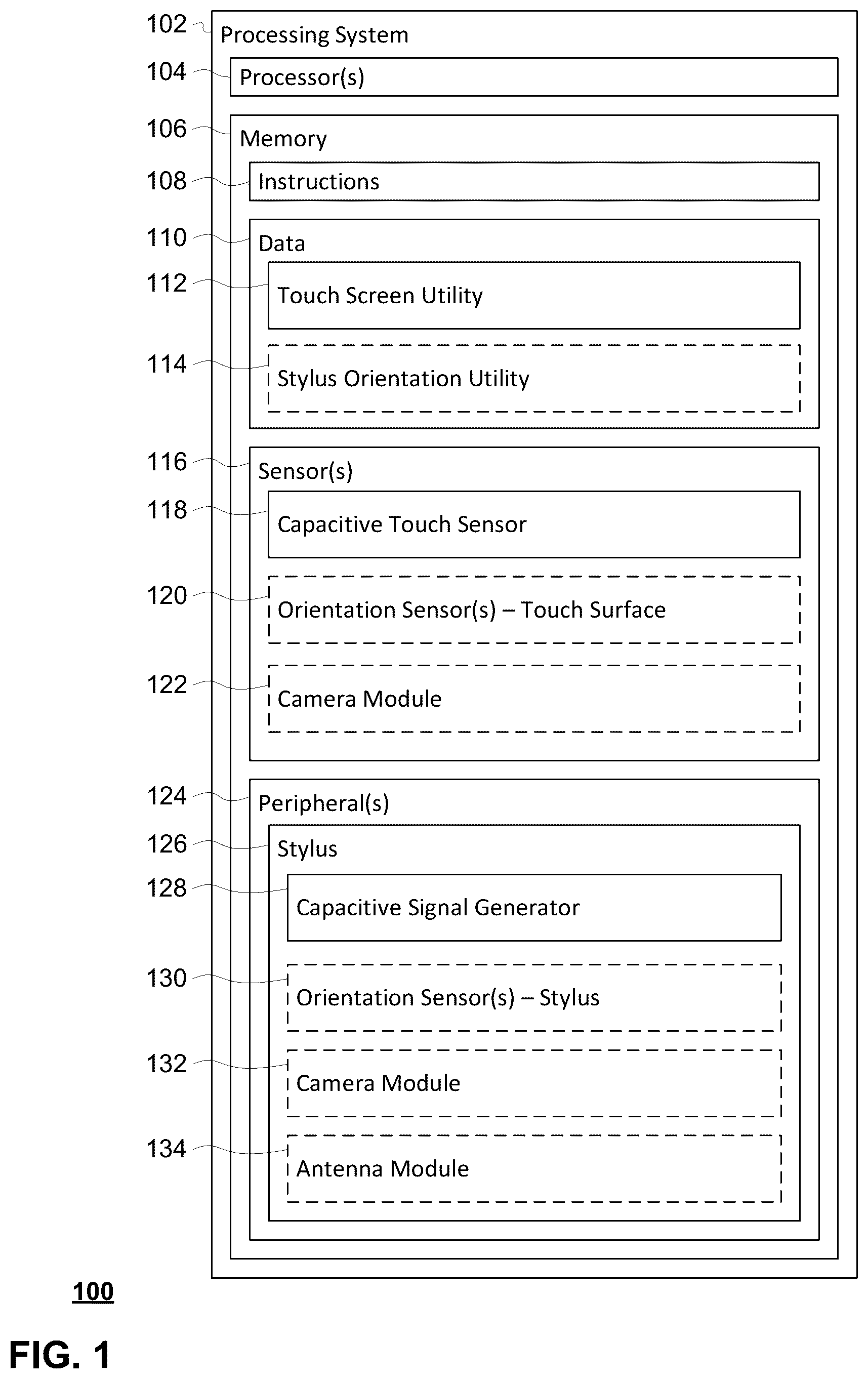 Patent US12307050 — Spurious hand signal rejection during stylus use — Figure 1
