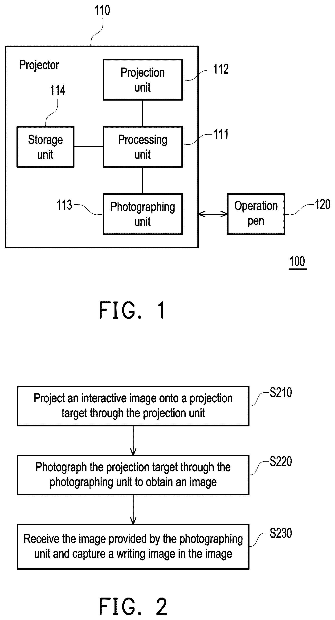 Patent US12307052 Figure 1 – Projection system, interactive projection method and projector