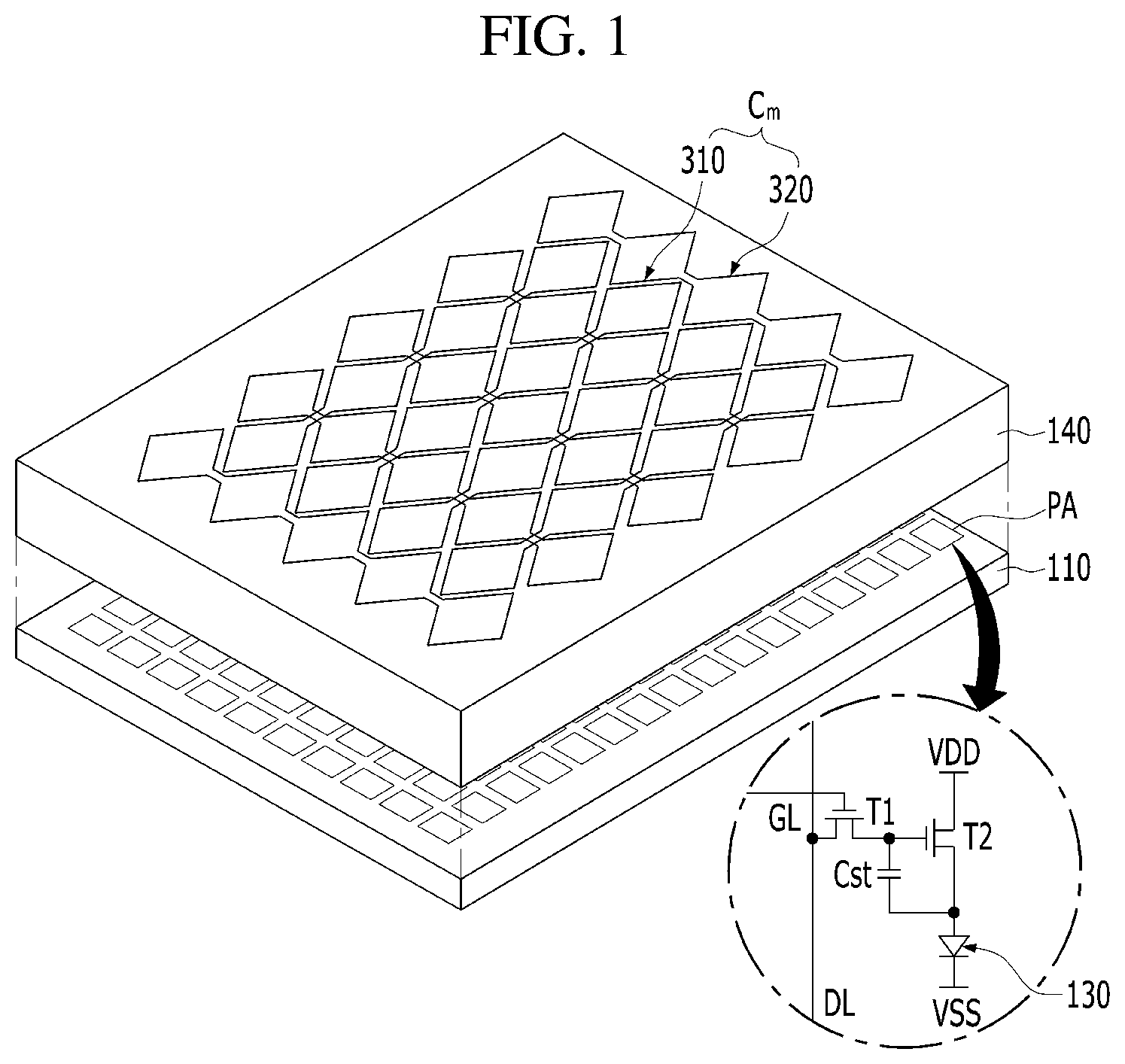 Patent US12307059 Figure 1 – Touch display apparatus