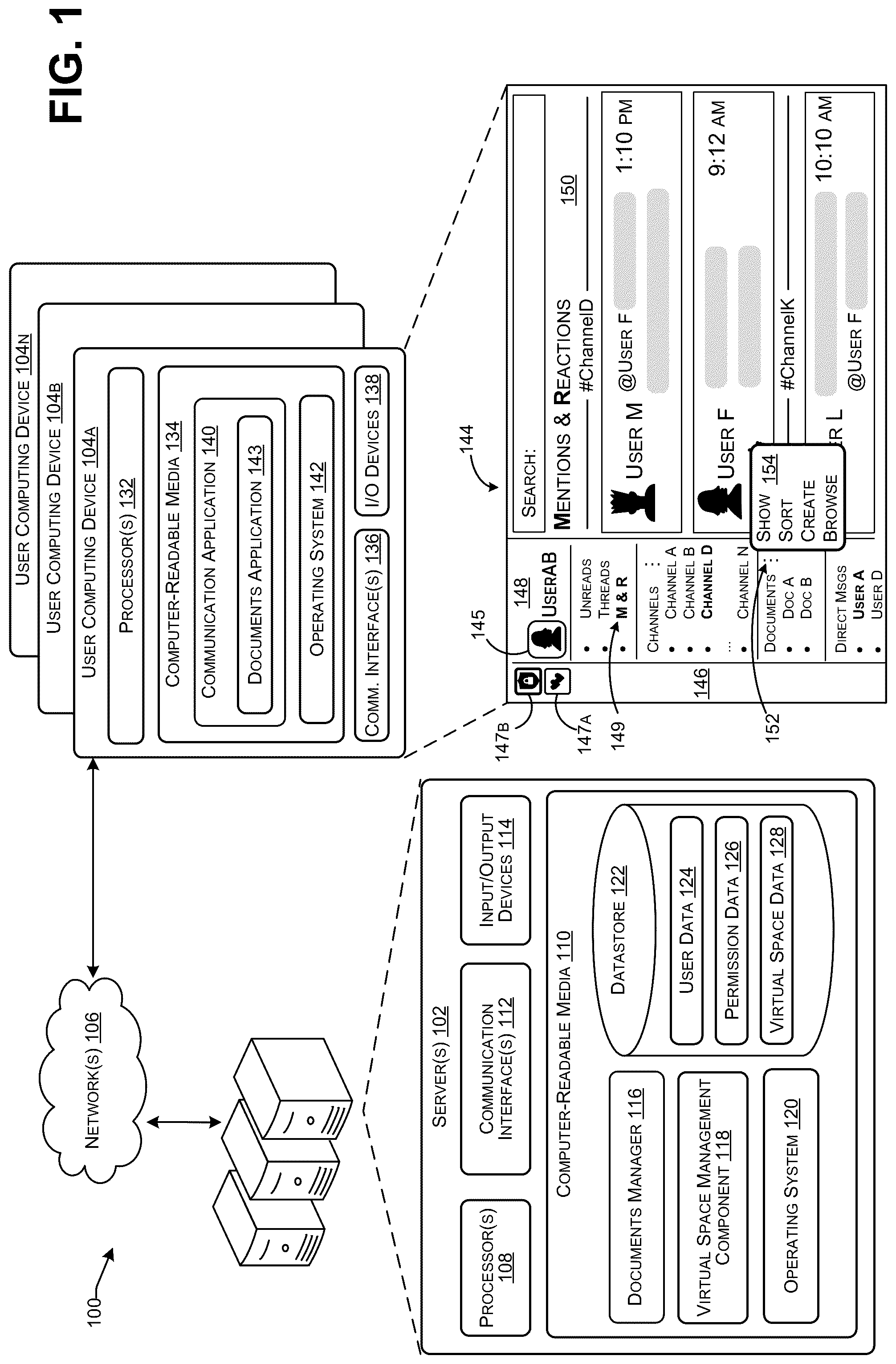 Patent US12307063 Figure 1 – Indicating user interactions associated with a document
