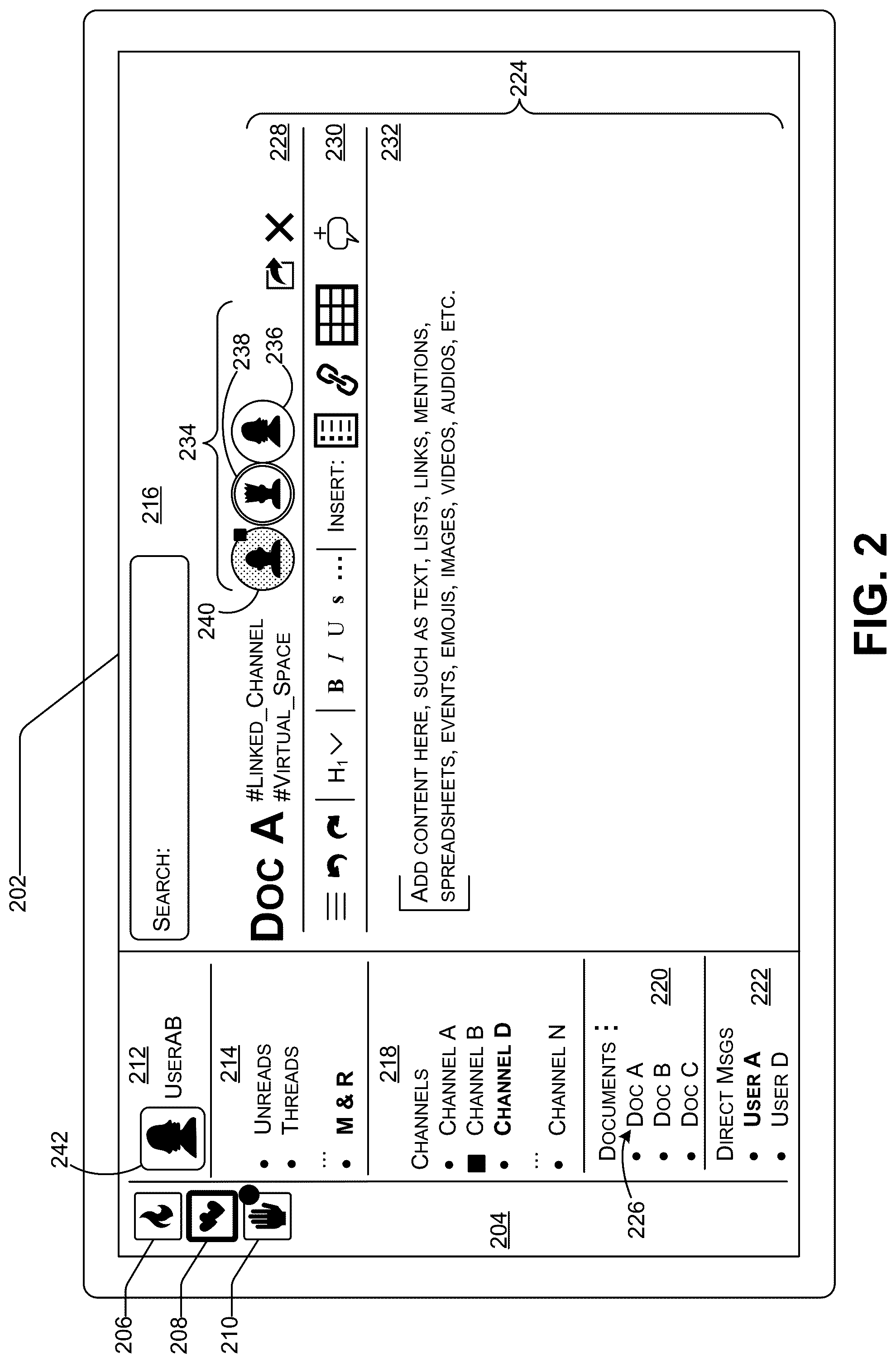Patent US12307063 Figure 2 – Indicating user interactions associated with a document