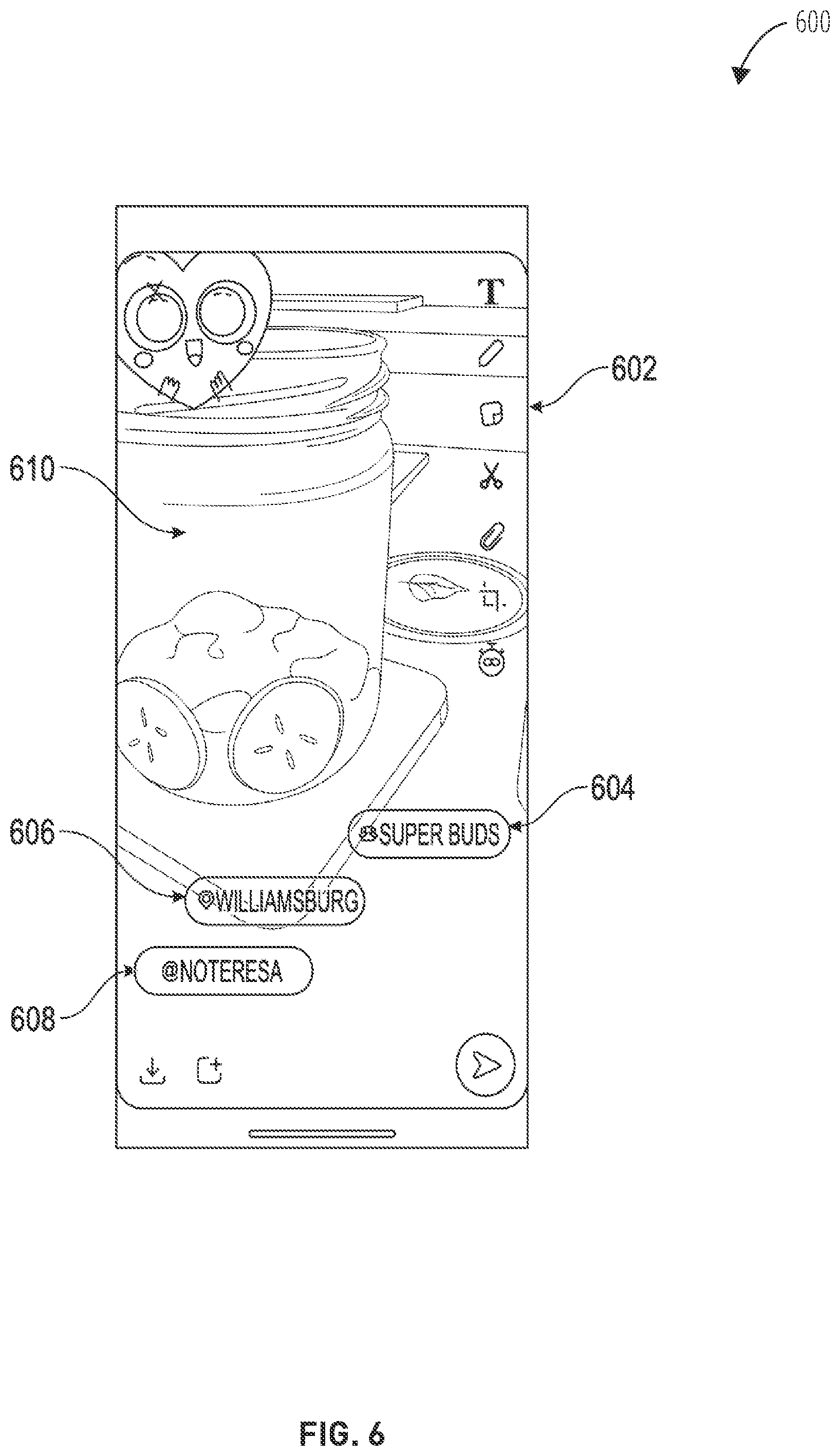 Patent US12307073 Figure 6 – Selectable items providing post-viewing context actions