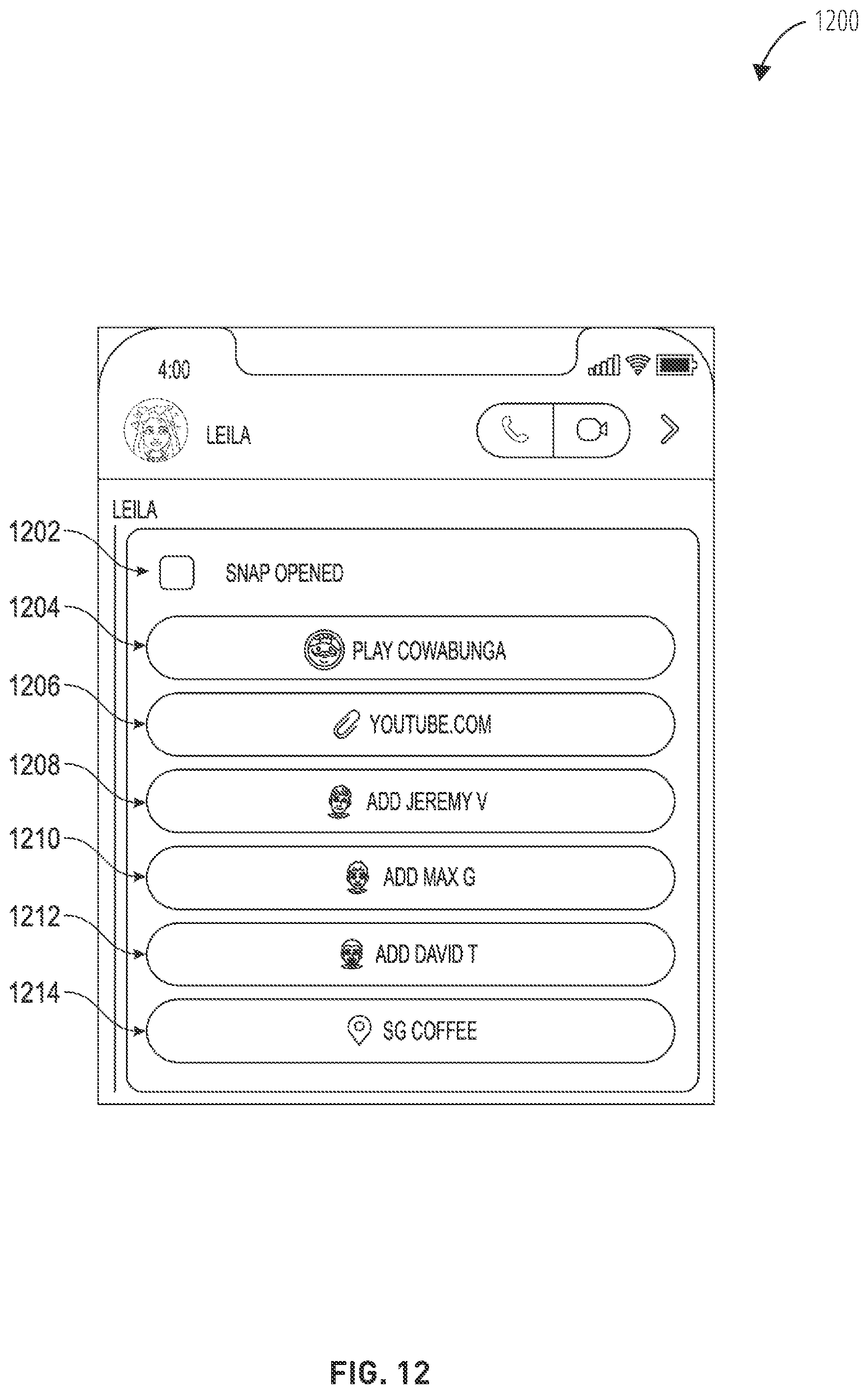 Patent US12307073 Figure 12 – Selectable items providing post-viewing context actions