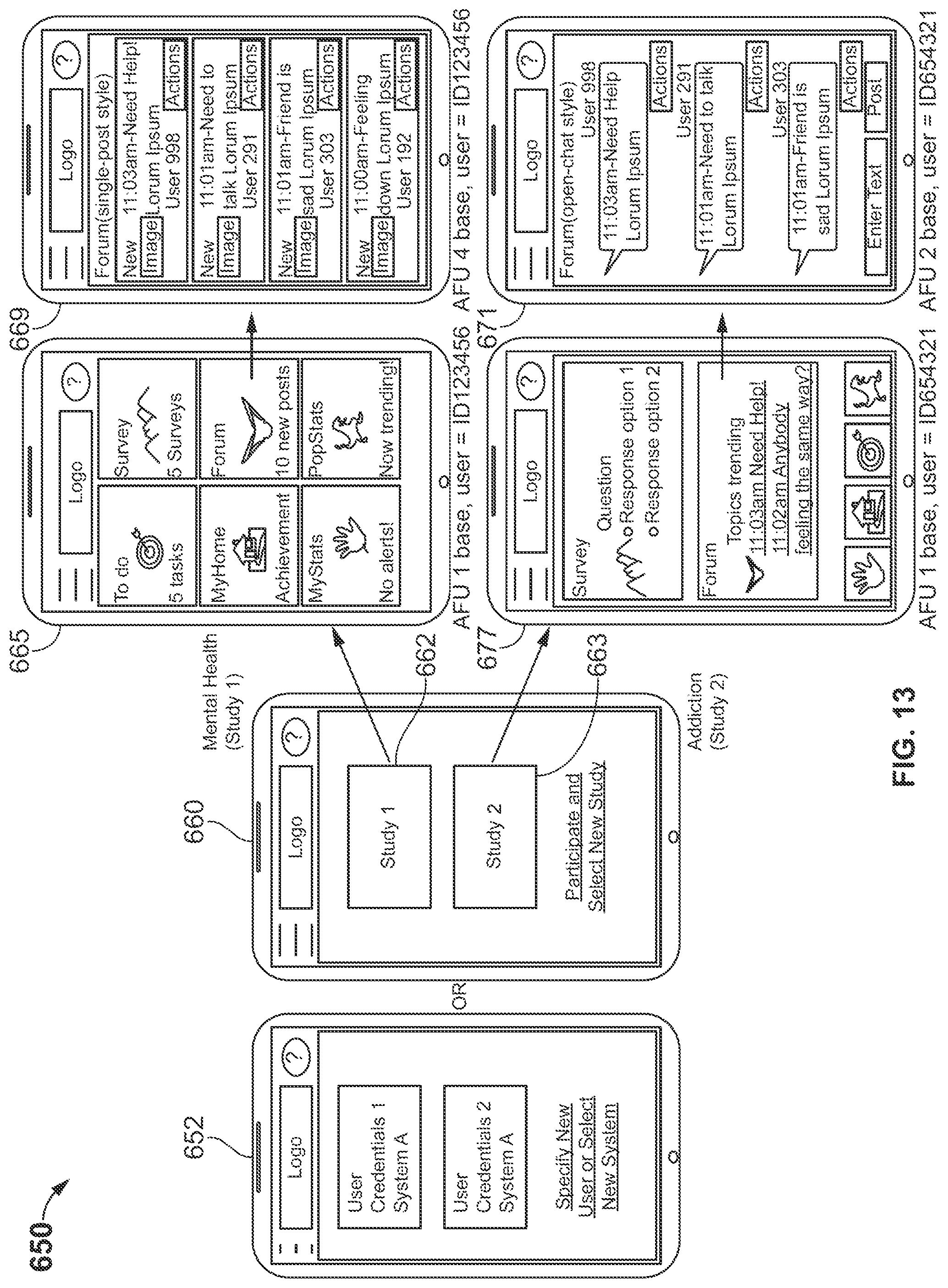 Patent US12307075 Figure 13 – Increasing engagement in clinical trials by adjusting applications based on patient usage data