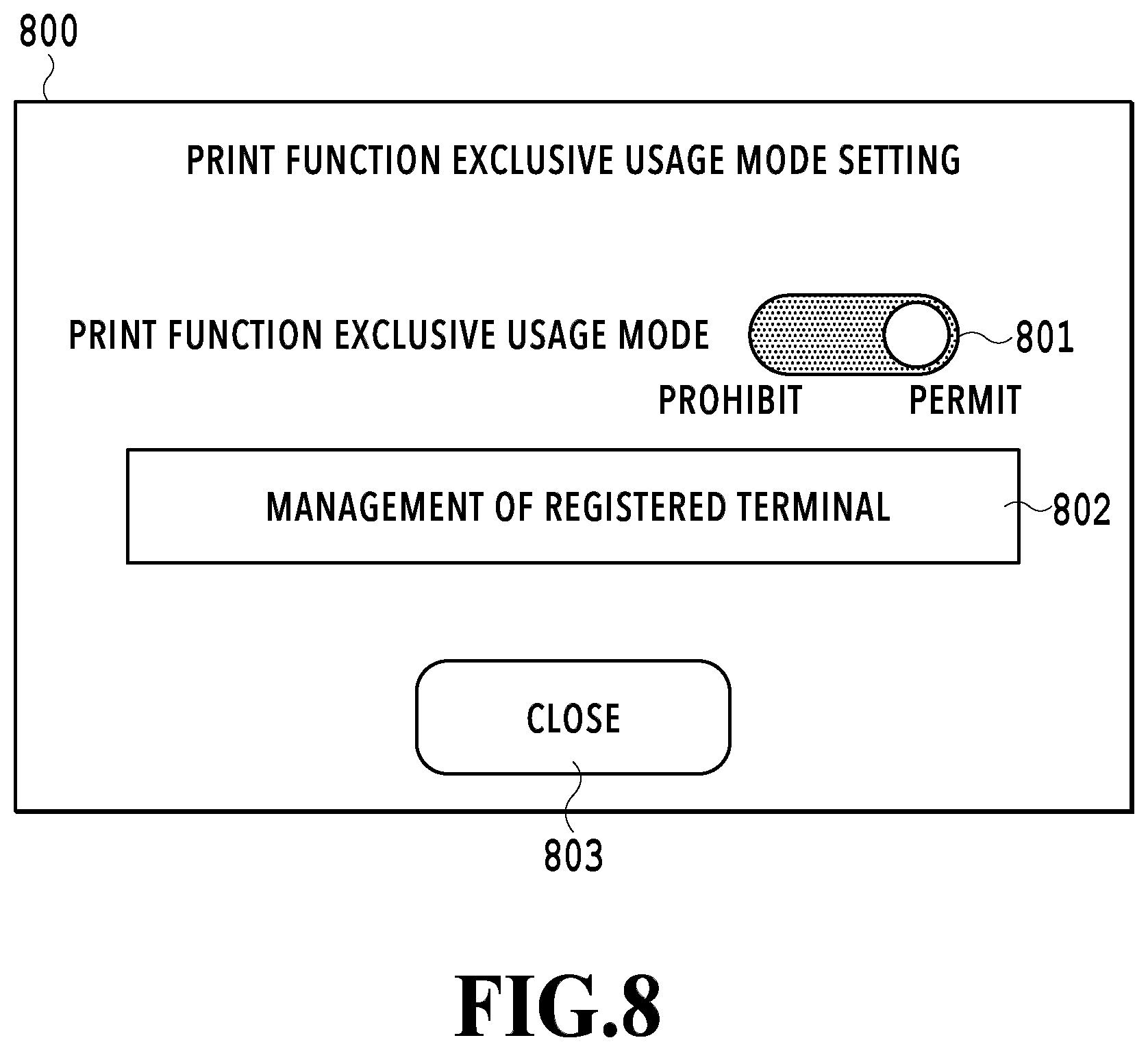 Patent US12307140 Figure 8 – Image forming apparatus, multifunction peripheral and terminal, exclusive usage mode control method, and computer readable storage medium