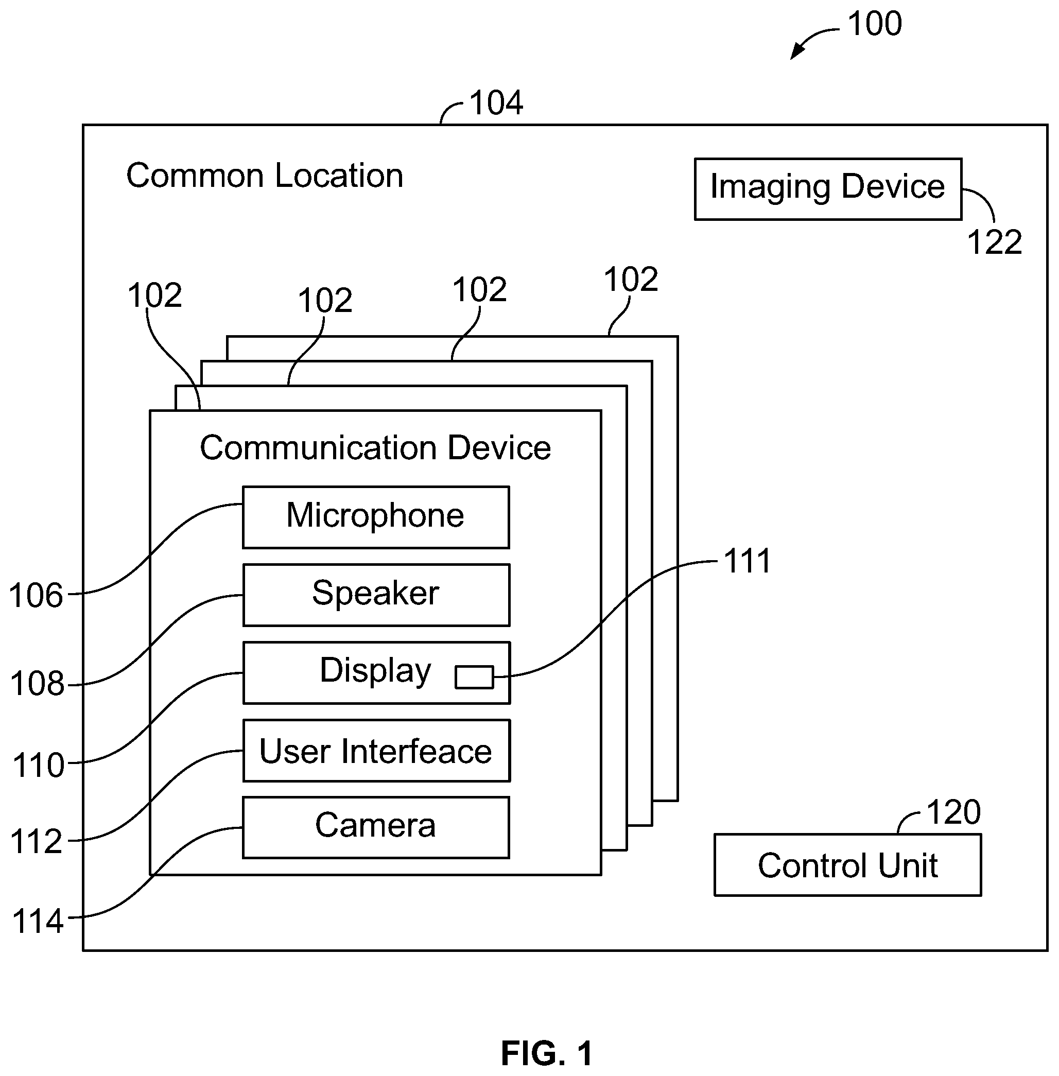 Patent US12307157 Figure 1 – Systems and methods for controlling microphones of communication devices at a common location