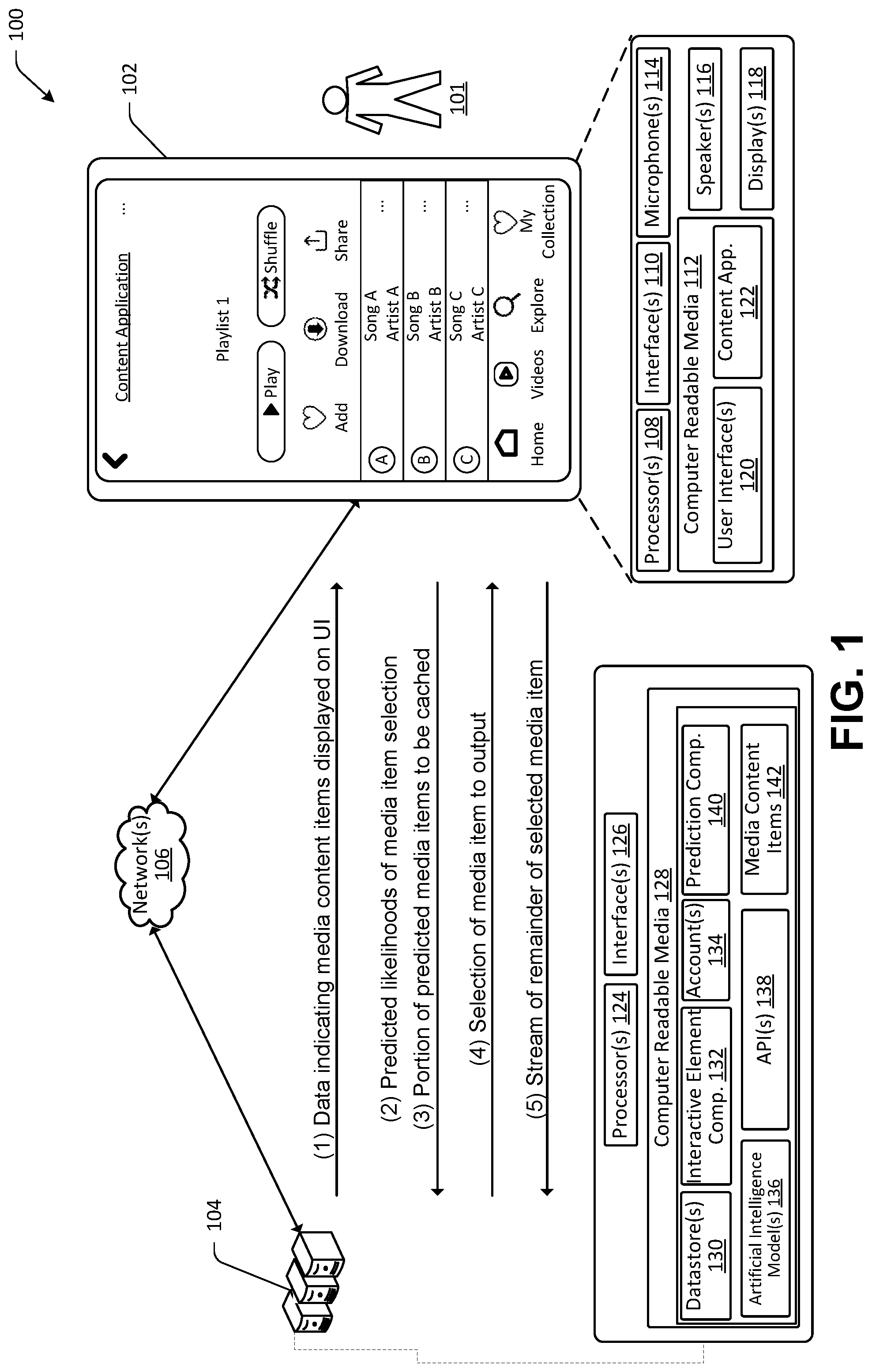 Patent US12307159 Figure 1 – Predictive media caching