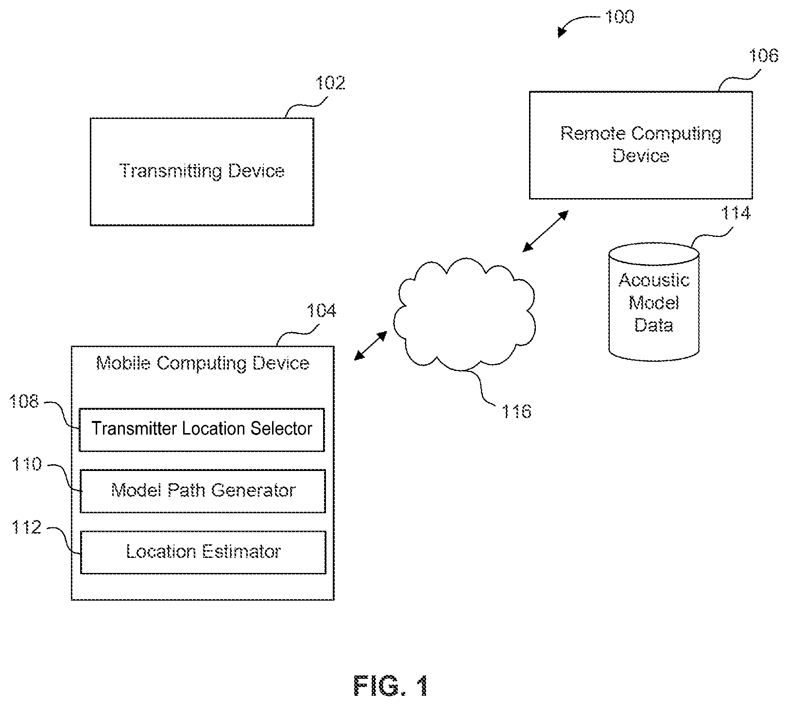 Patent US12307166 Figure 1 – Acoustic positioning transmitter and receiver system and method