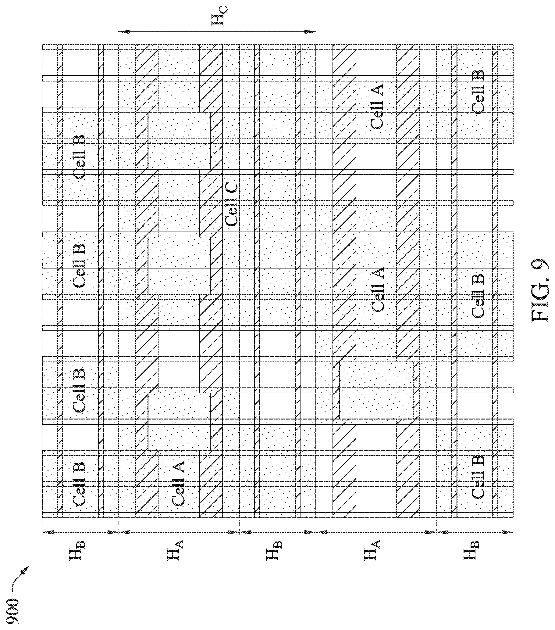 Patent US12307183 Figure 9 – Variable width nano-sheet field-effect transistor cell structure