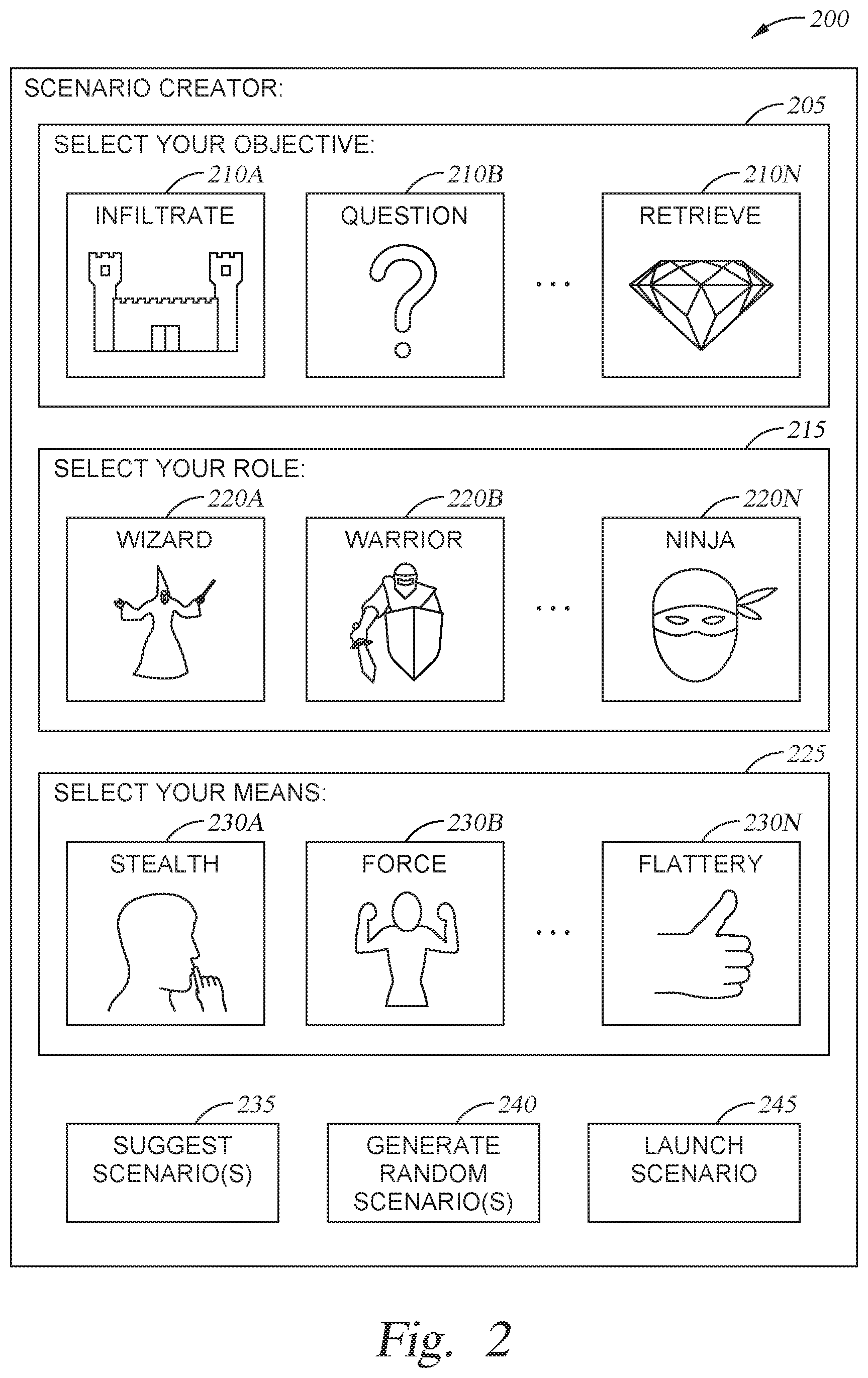 Patent US12307203 Figure 2 – Artificial intelligence-based roleplaying experiences based on user-selected scenarios