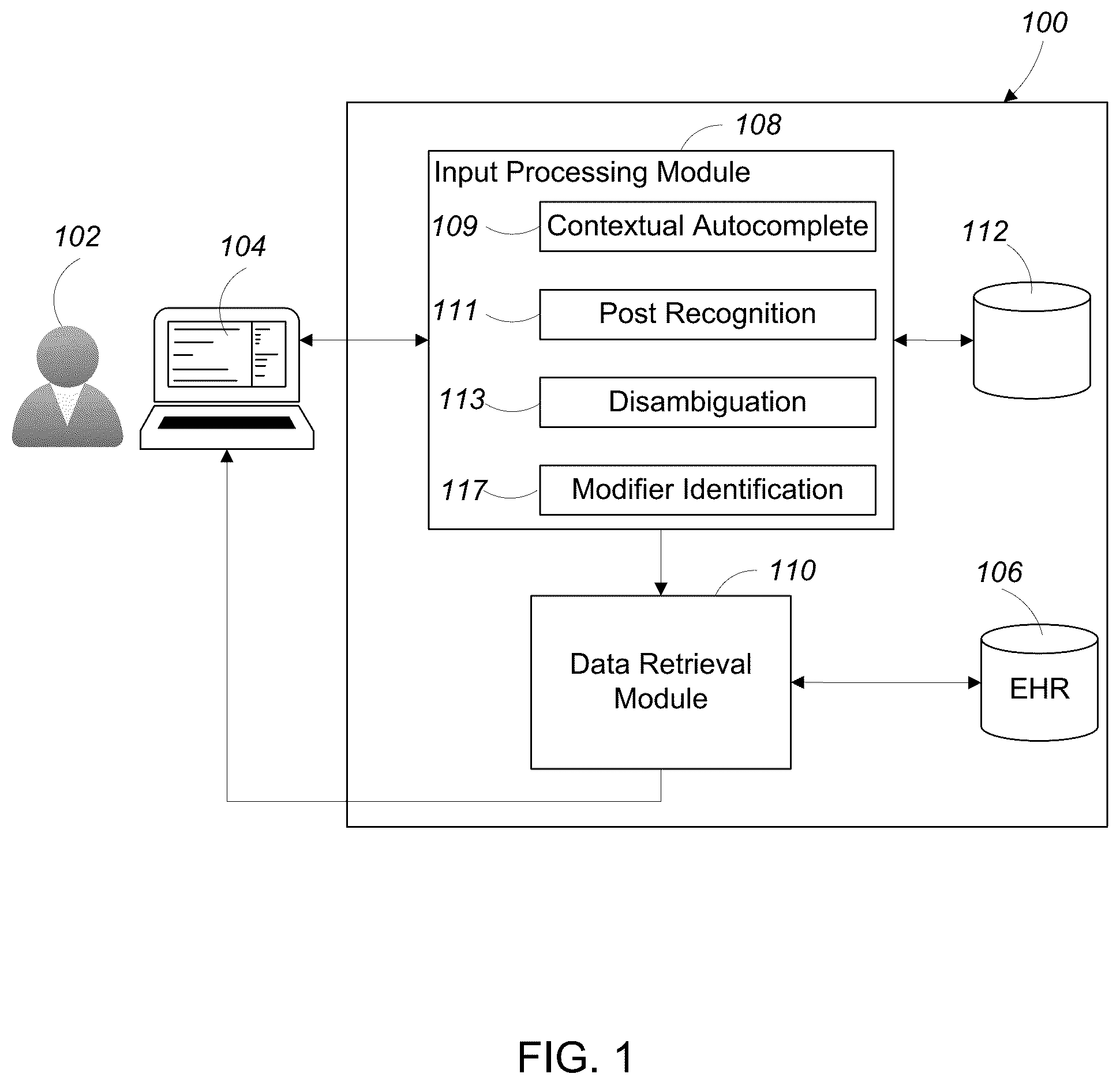 Patent US12307206 Figure 1 – Clinical documentation system