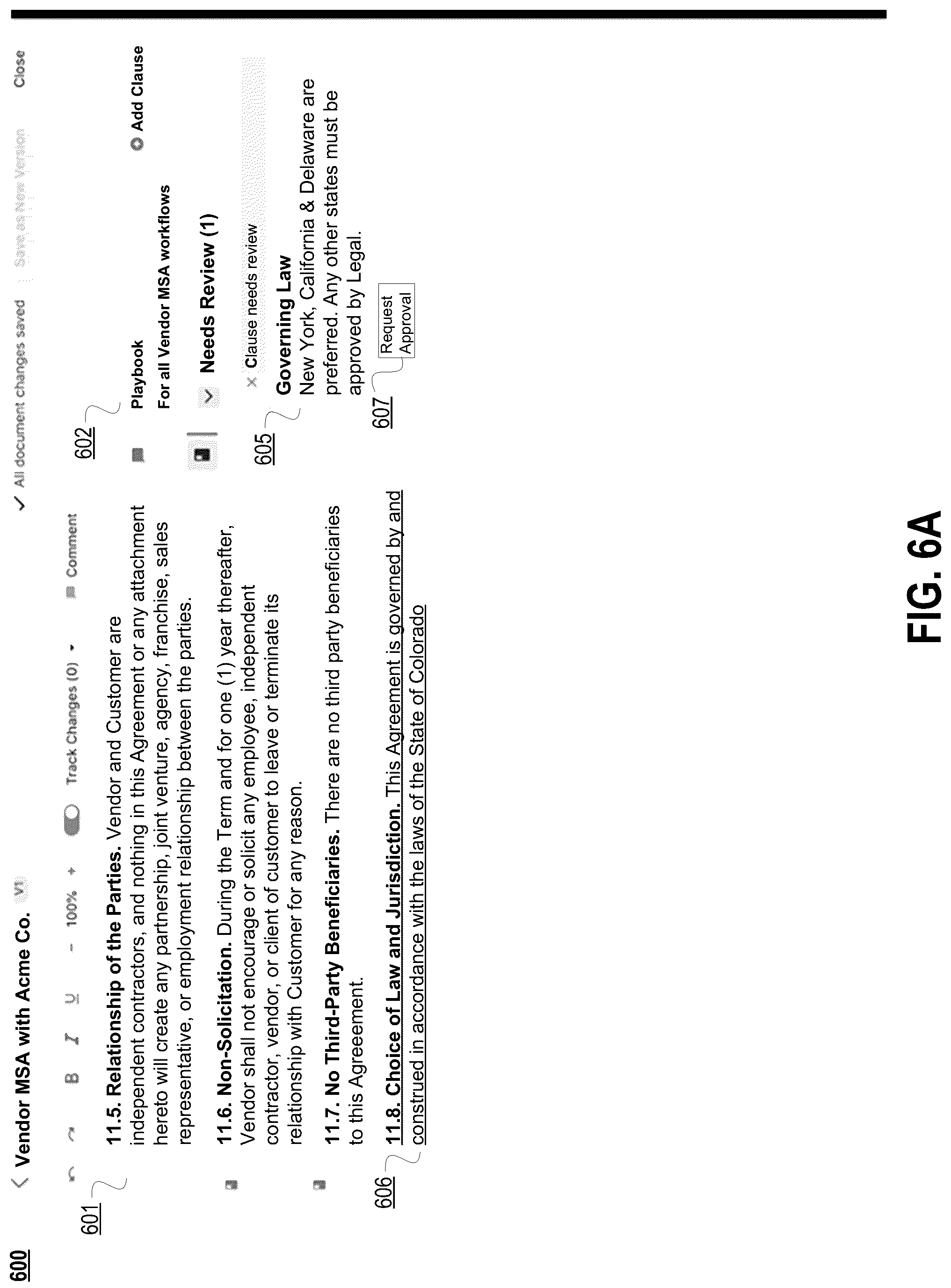Patent US12307211 Figure 10 – Using machine learning models to analyze contractual terms and clauses in a legal contract, to recommend edits, and to make changes to a workflow