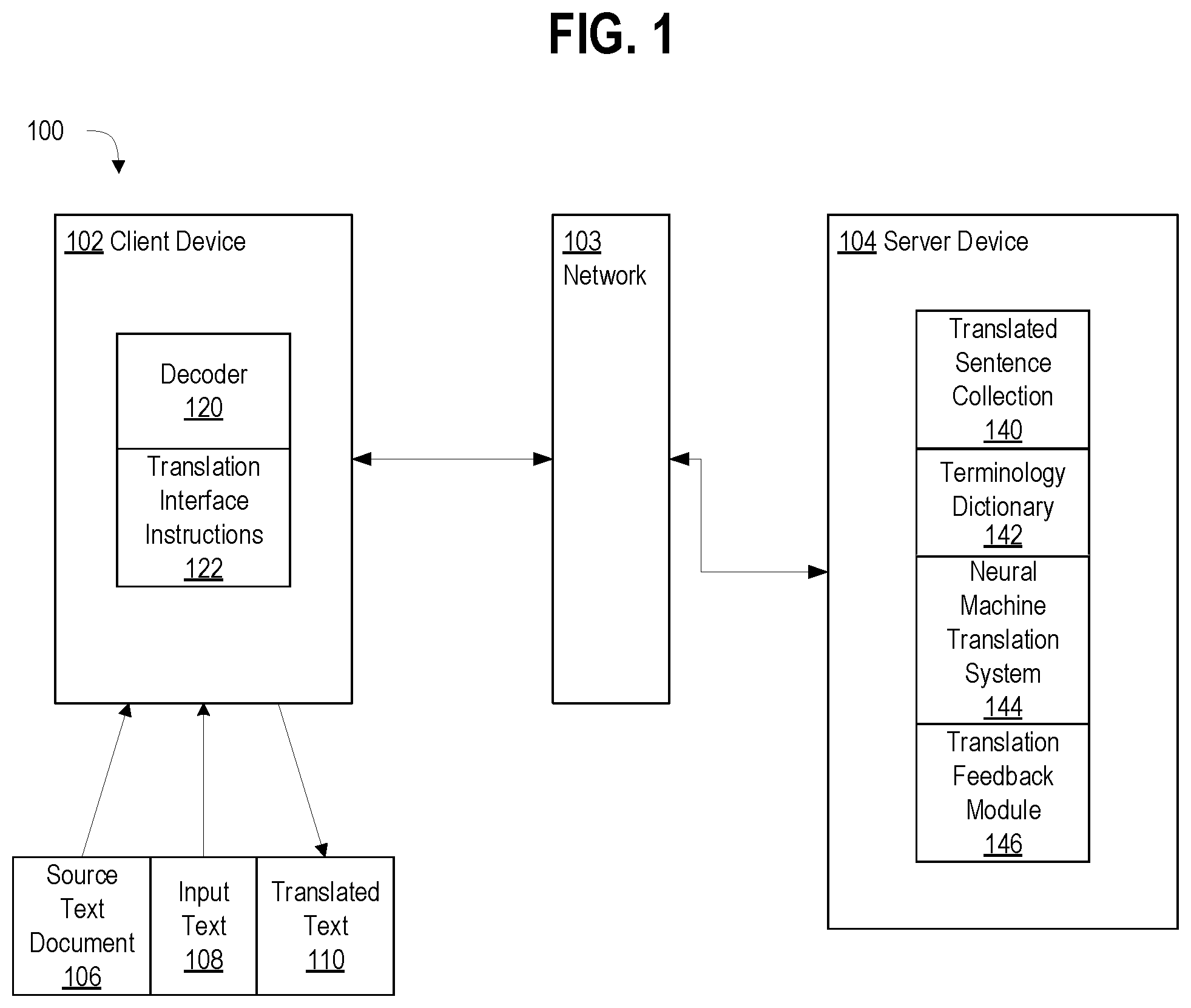 Patent US12307215 Figure 1 – Partial execution of translation in browser